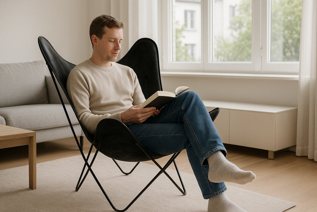 Cuero Iceland Mariposa Butterfly Chair, Shorn Black/Black