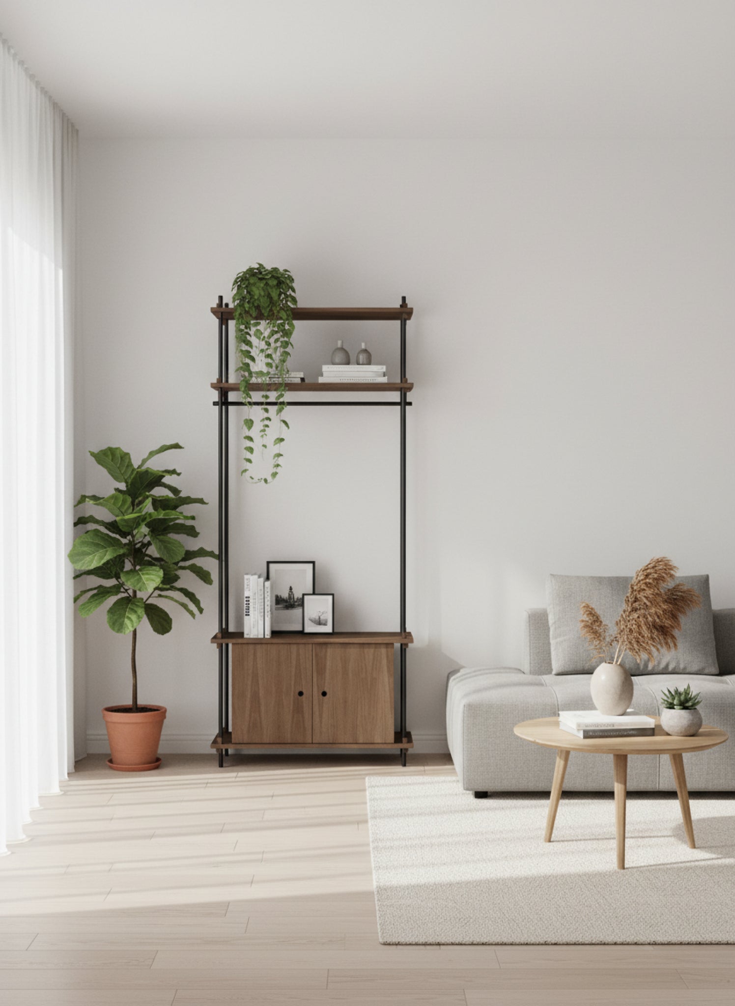 Customizable Moebe Shelving System in Smoked Oak & Black - 200cm Height