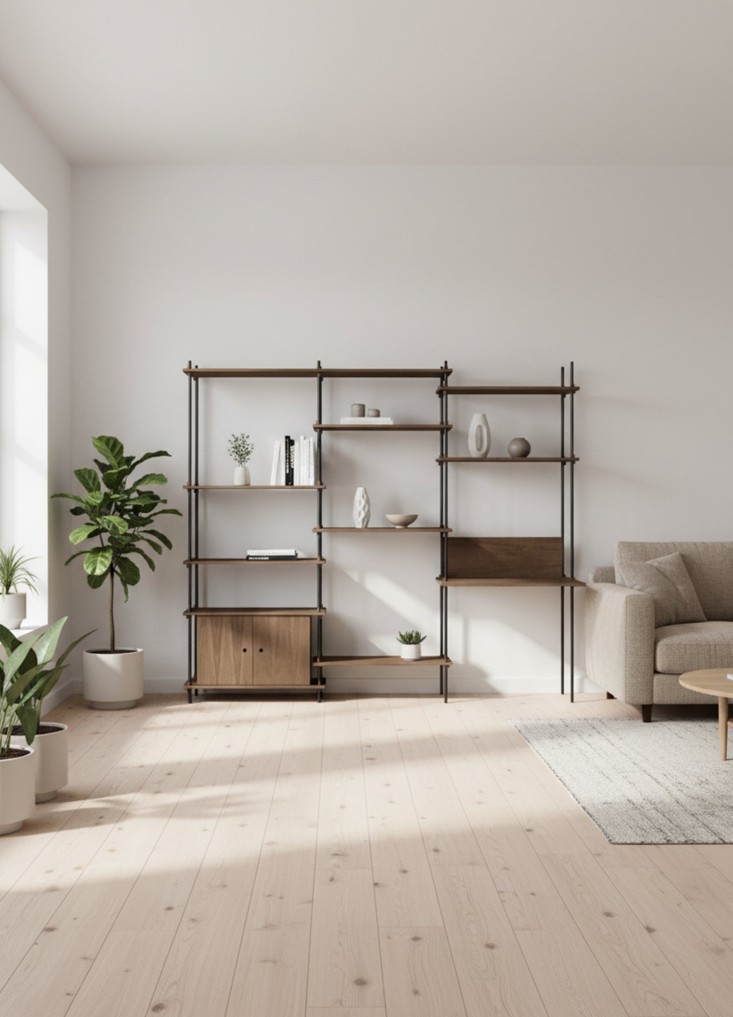 Customizable Moebe Shelving System in Smoked Oak & Black - 240x200 cm