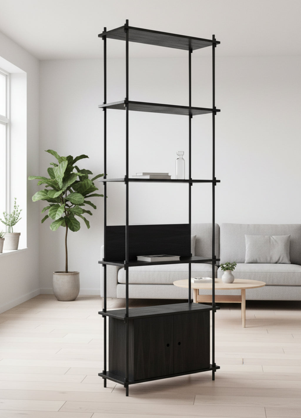 Customizable Moebe Black Shelving System - Versatile Room Divider & Wall Unit