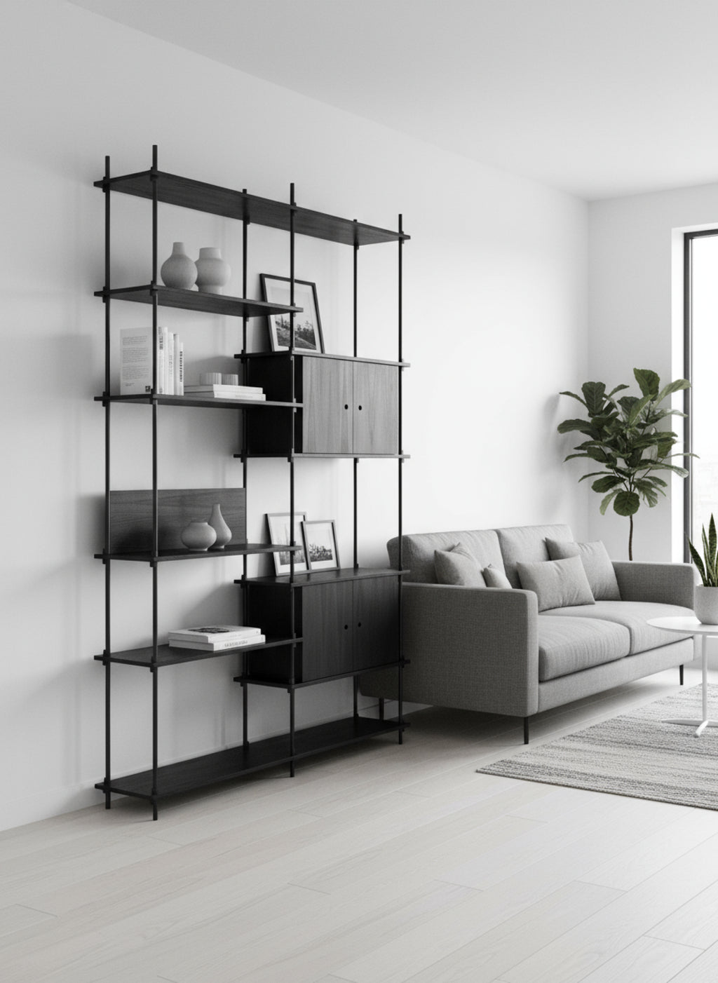 Customizable Moebe Black Shelving System - Versatile Room Divider & Wall Unit