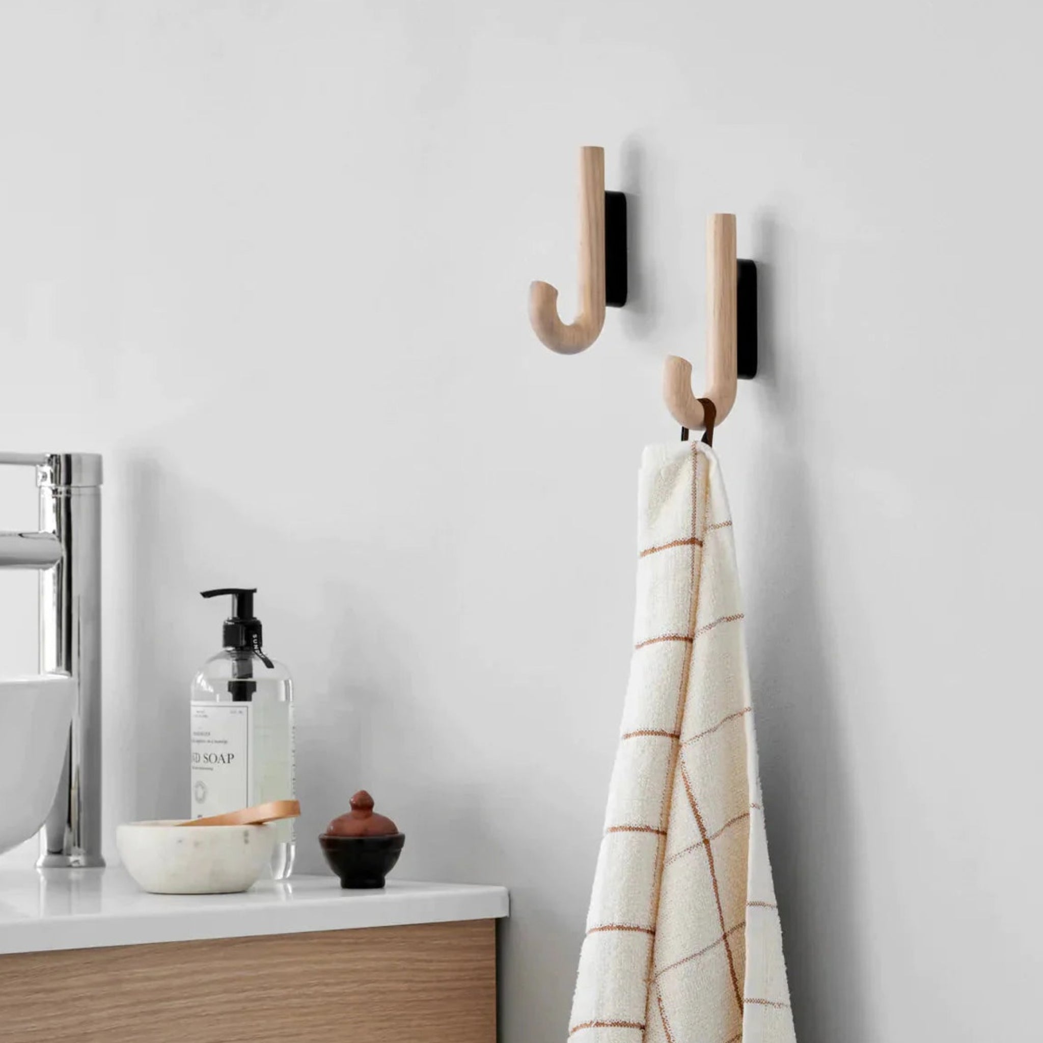 Gejst Hook Mini Oak/black Wall Hook — Small Coat & Towel Hanger, Hallway