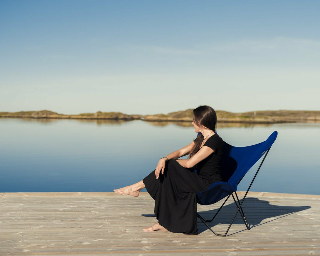 Cuero Sunshine Mariposa Butterfly Chair, Atlantic Blue/Black Outdoor Frame