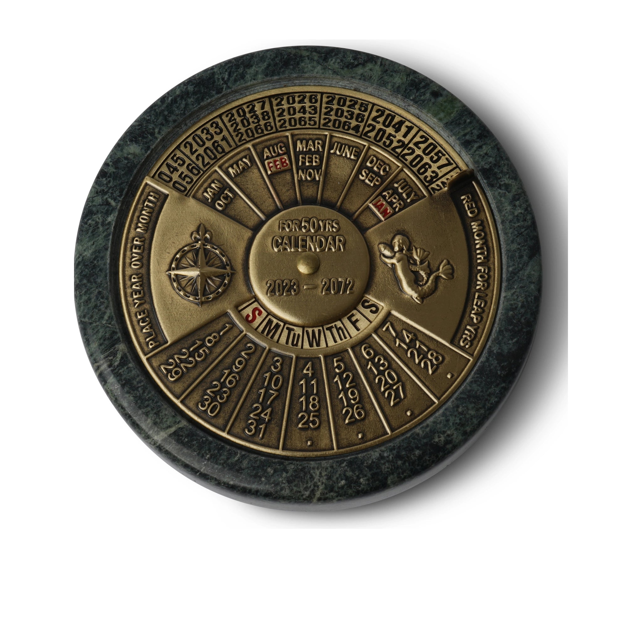 Authentic Models 50-year Pocket Calendar, Black/brass