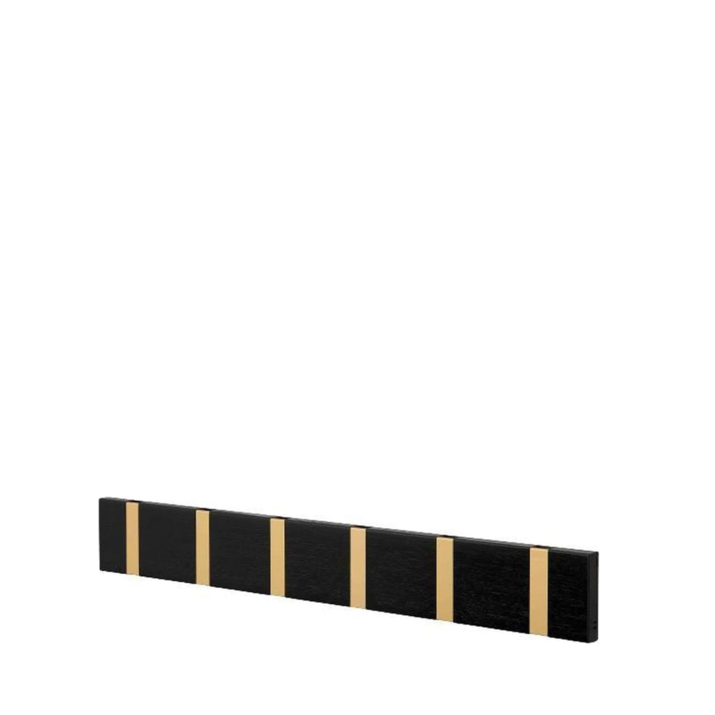 LOCA Knax Horizontal Coat Rack with 6 Hooks, Oak Black Stained & Brass