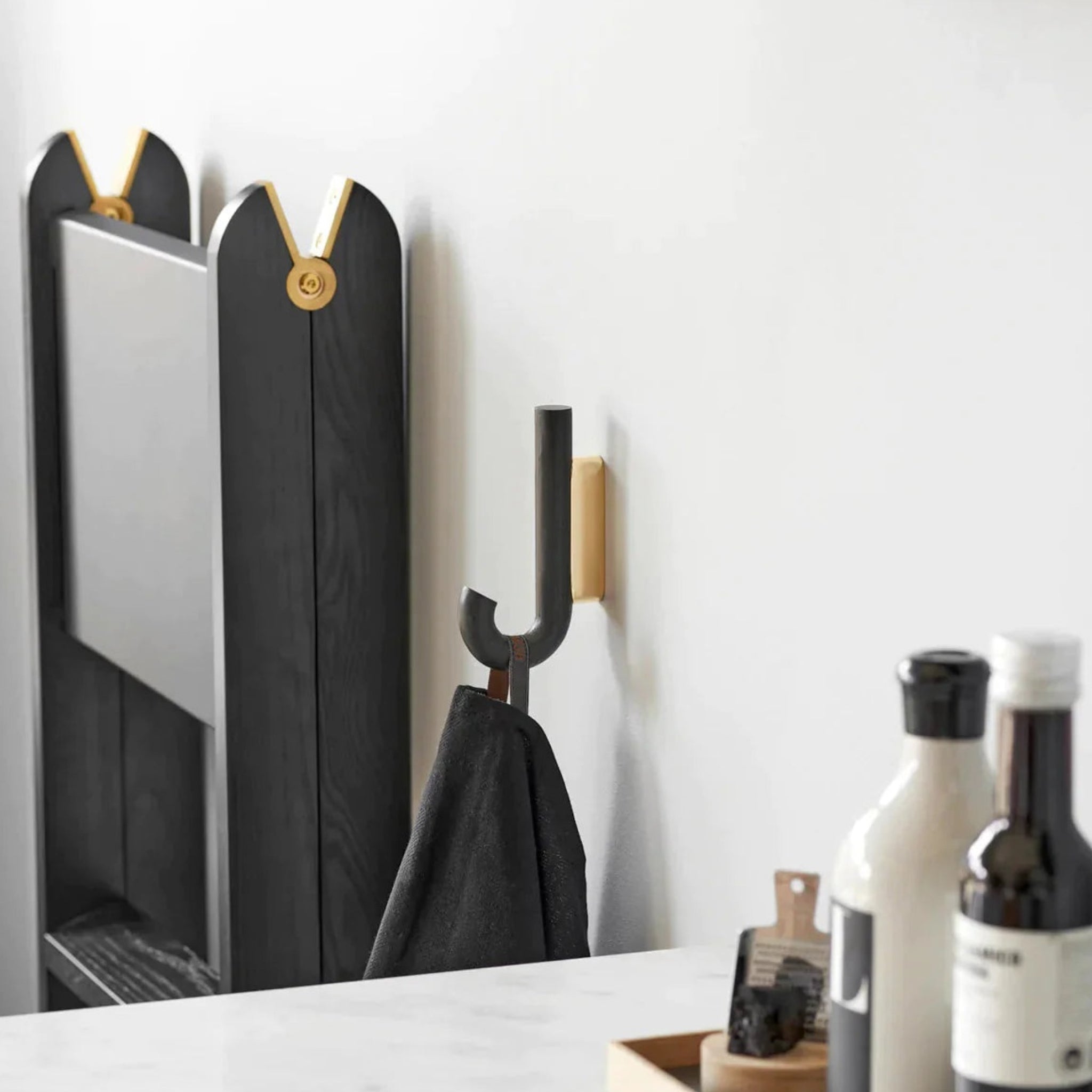 Gejst HOOK Mini Wall Hook — Black Oak with Brass | Coat & Towel Hook