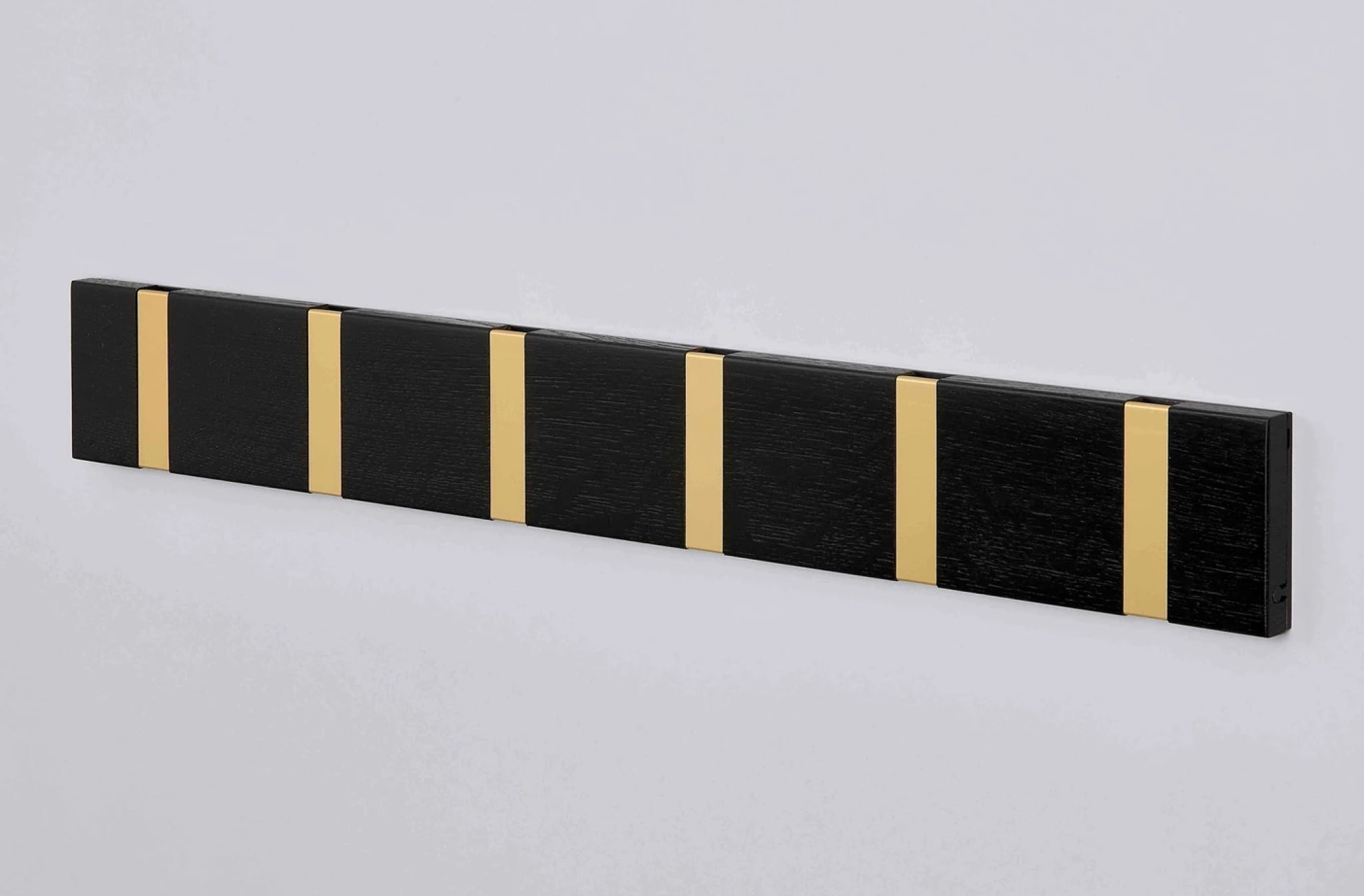 LOCA Knax horizontal Coat Rack 6 hooks, oak black stained/brass