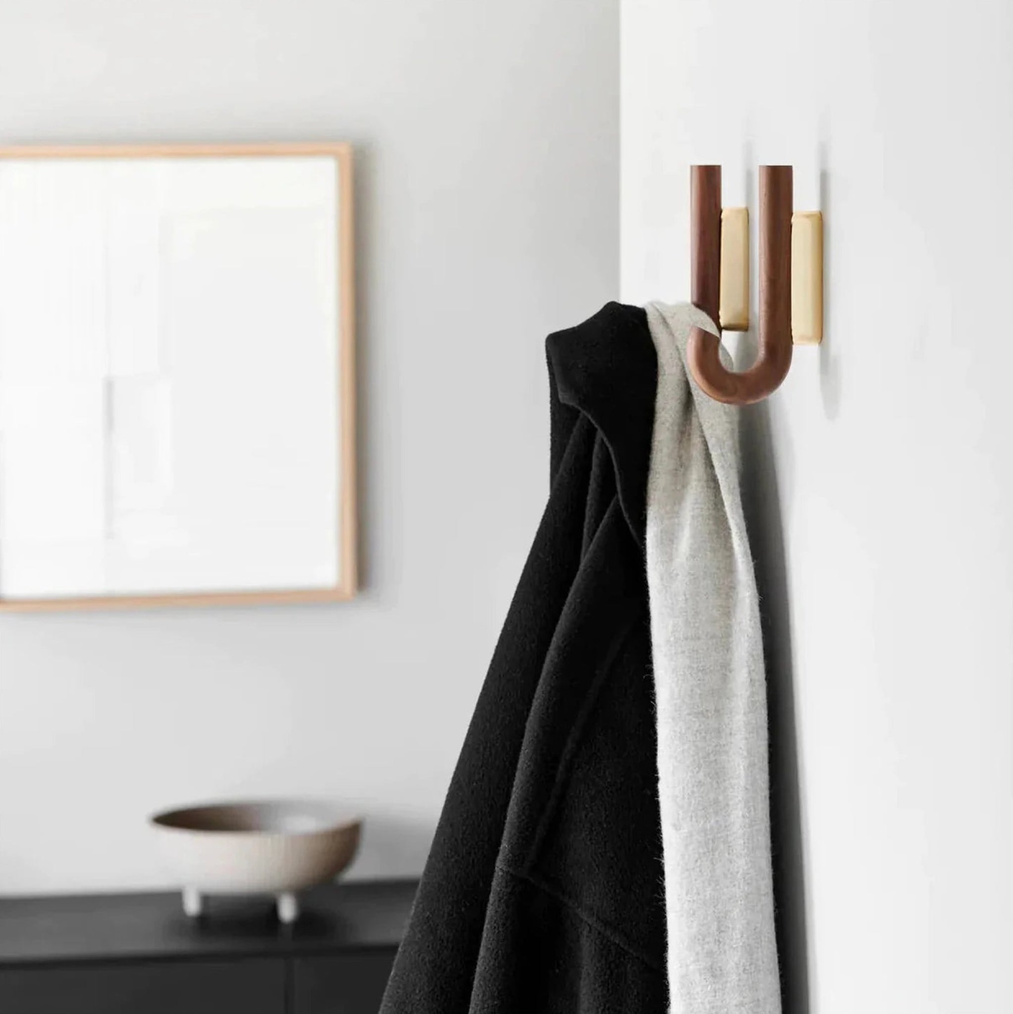 Gejst HOOK Mini Walnut & Brass Wall Hook – Small Coat & Towel Hook