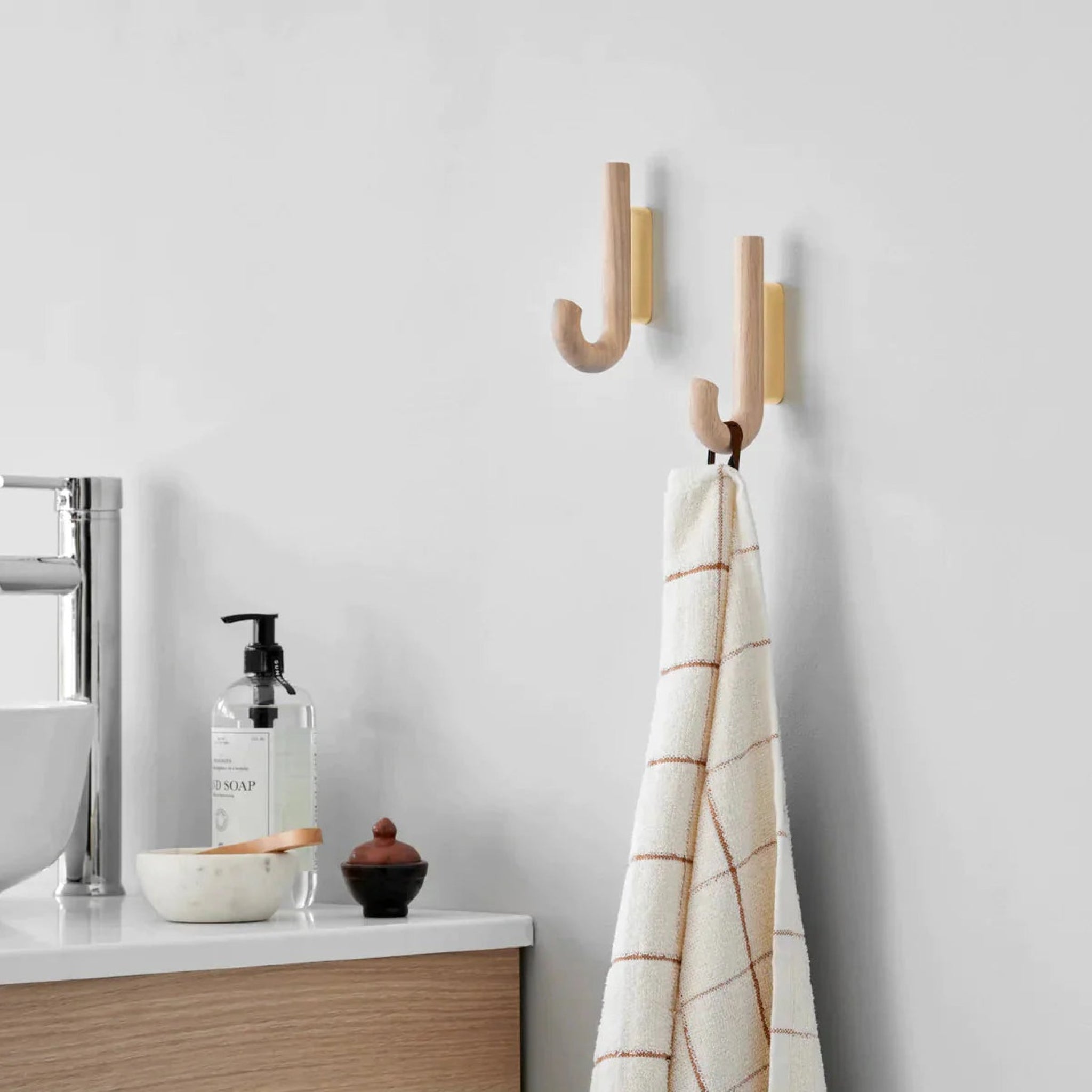 Gejst Hook Mini Oak & Brass Wall Hook - Small Coat, Towel Hanger