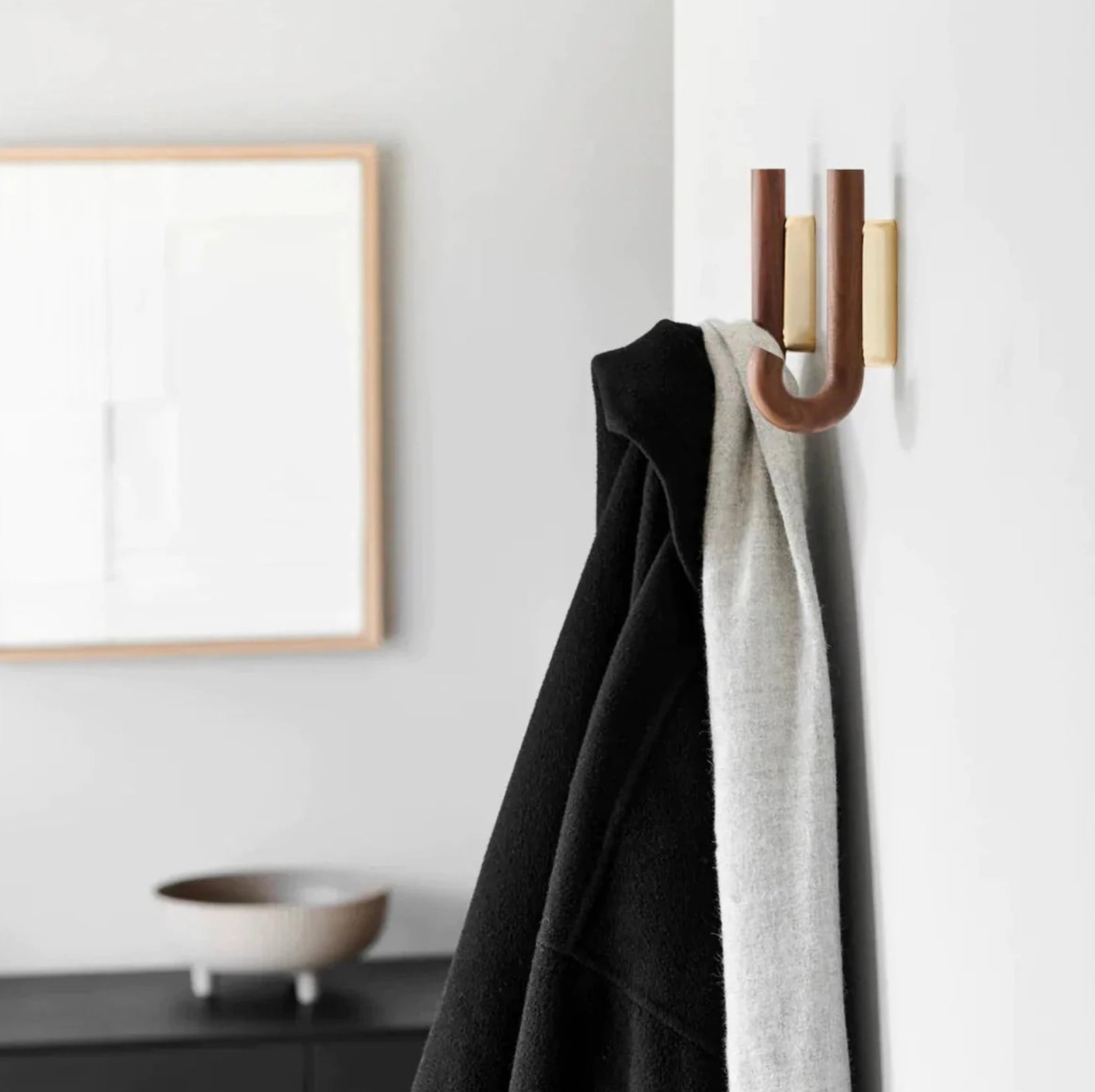Gejst Hook Mini Walnut & Brass Wall Hook – Small Coat & Towel Hook