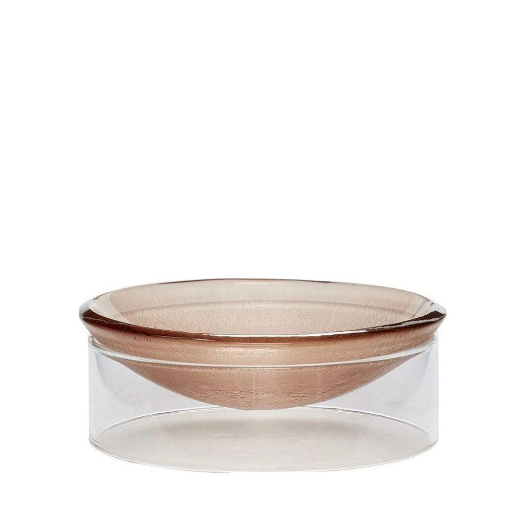Hübsch Flow Bowl: Handmade Clear/Brown Glass Decorative Centerpiece