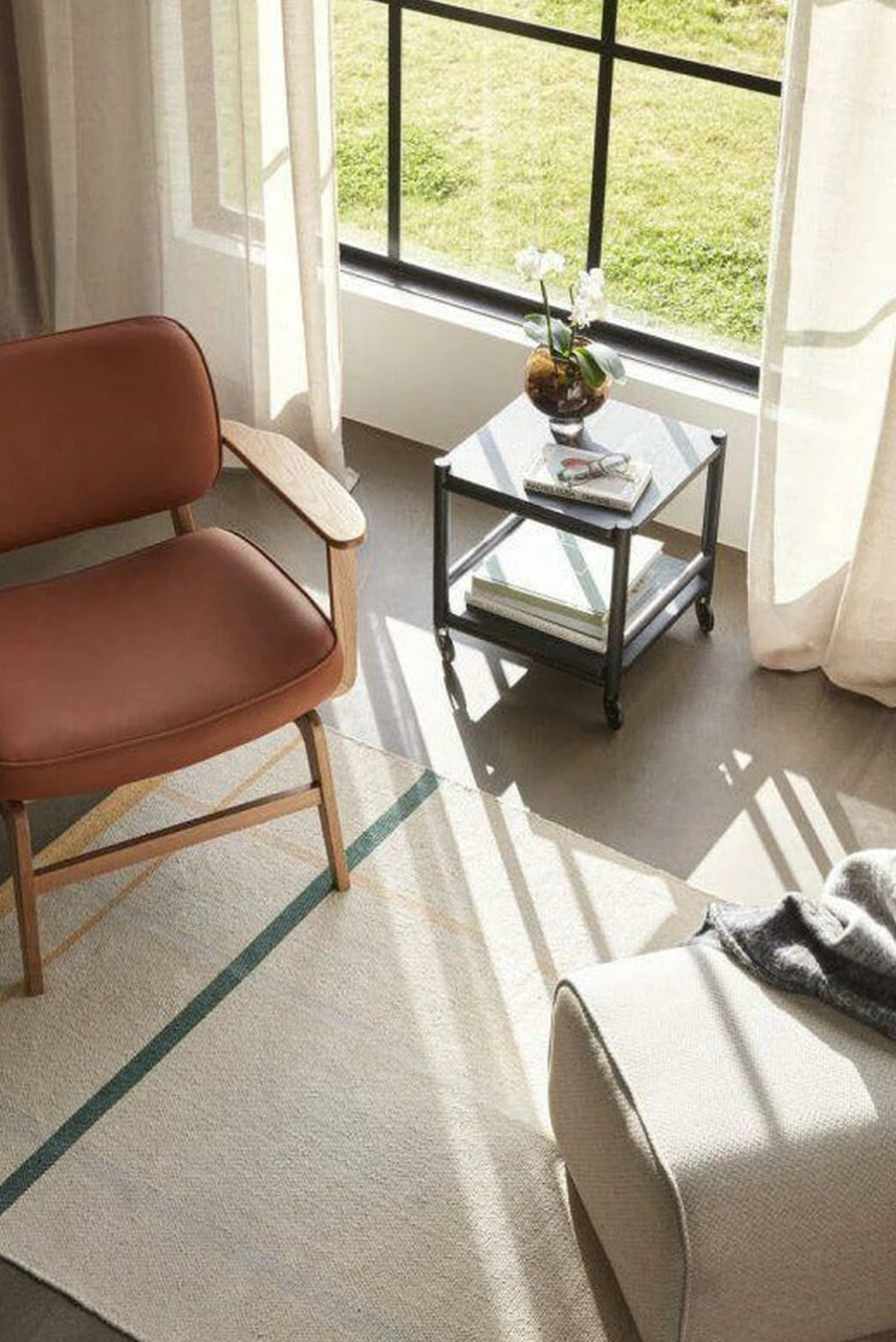 Hübsch Haze Lounge Chair in Microfiber & Oak - Natural Brown Elegance