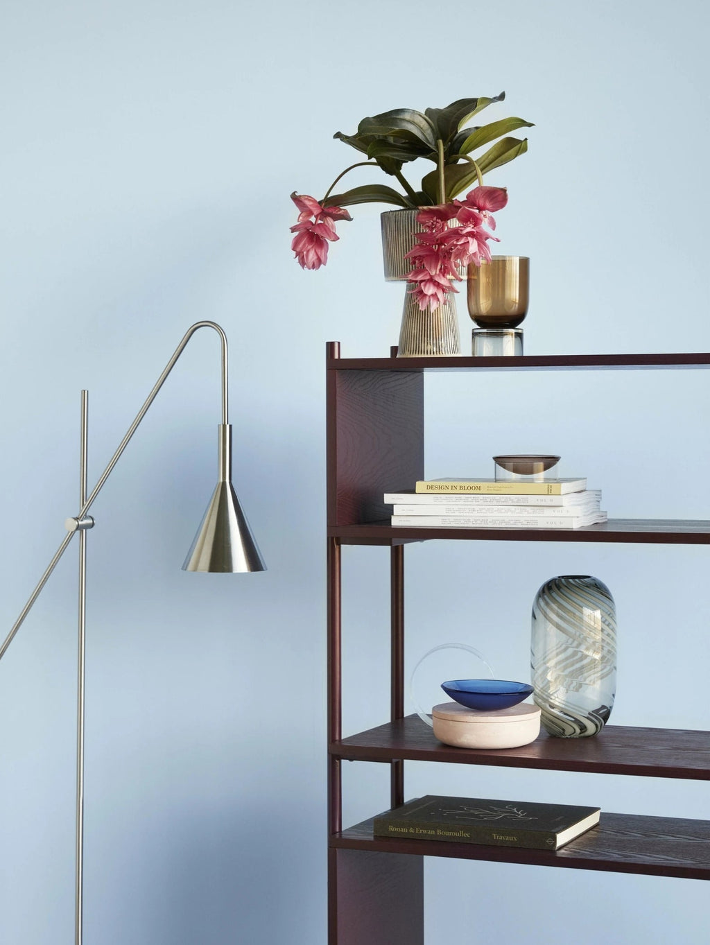 Hübsch Flow Bowl: Handmade Clear/Brown Glass Decorative Centerpiece