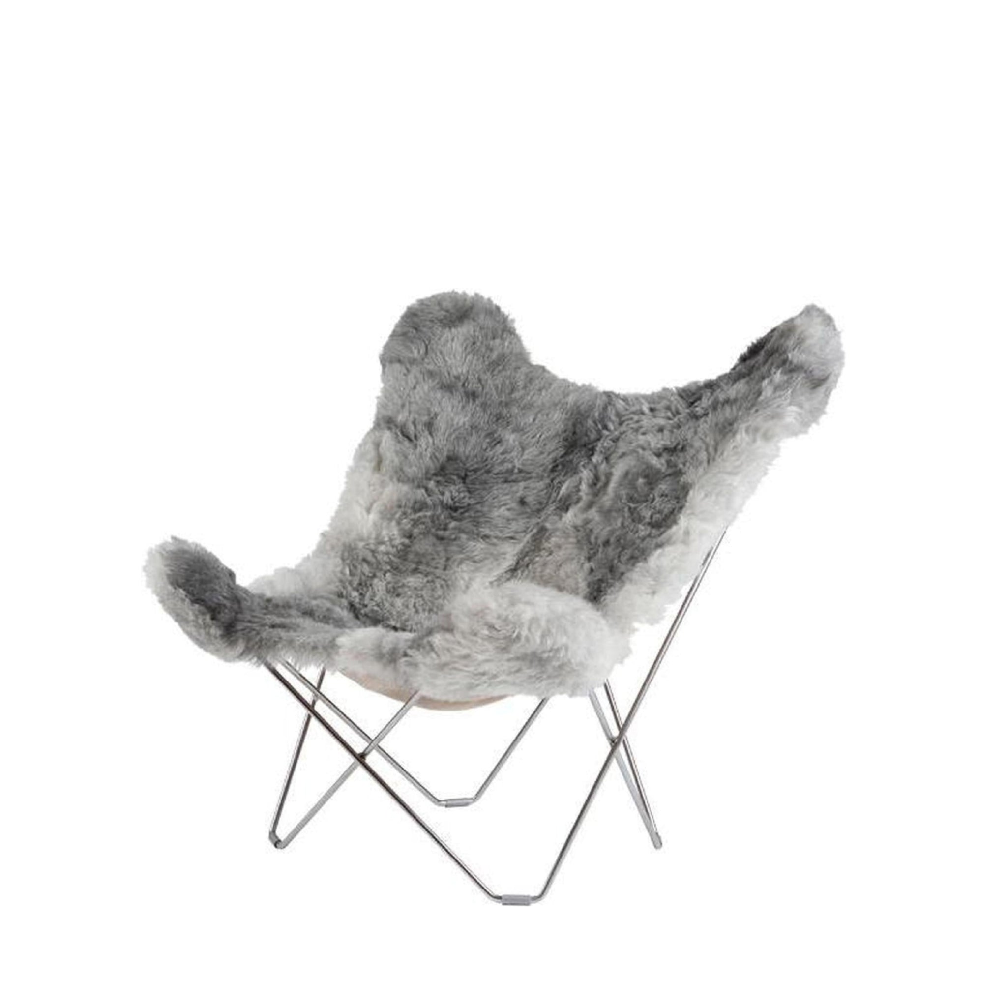 Cuero Iceland Mariposa Butterfly Chair, Shorn Grey/Chrome