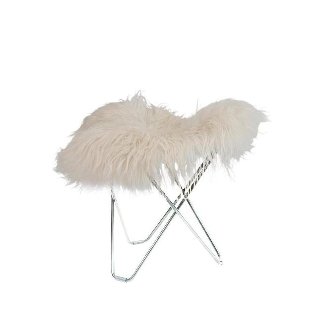 Cuero Iceland Flying Goose Stool, Wild White/Chrome