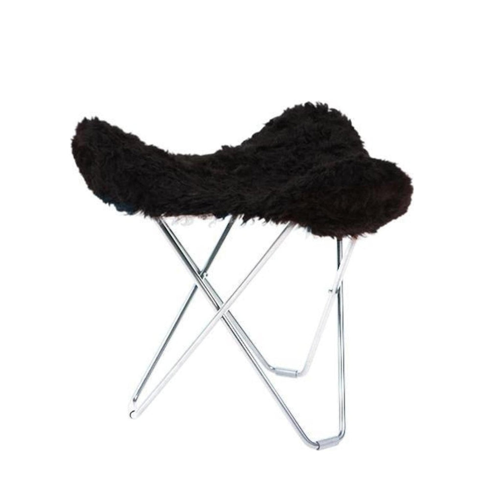 Cuero Iceland Flying Goose Stool, Shorn Black/Chrome