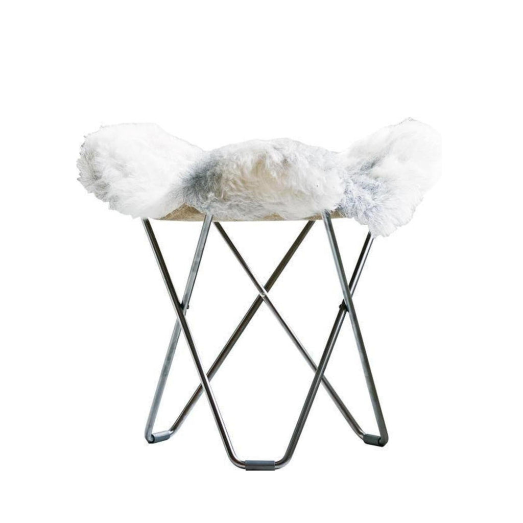 Cuero Iceland Flying Goose Stool, Shorn Grey/Chrome
