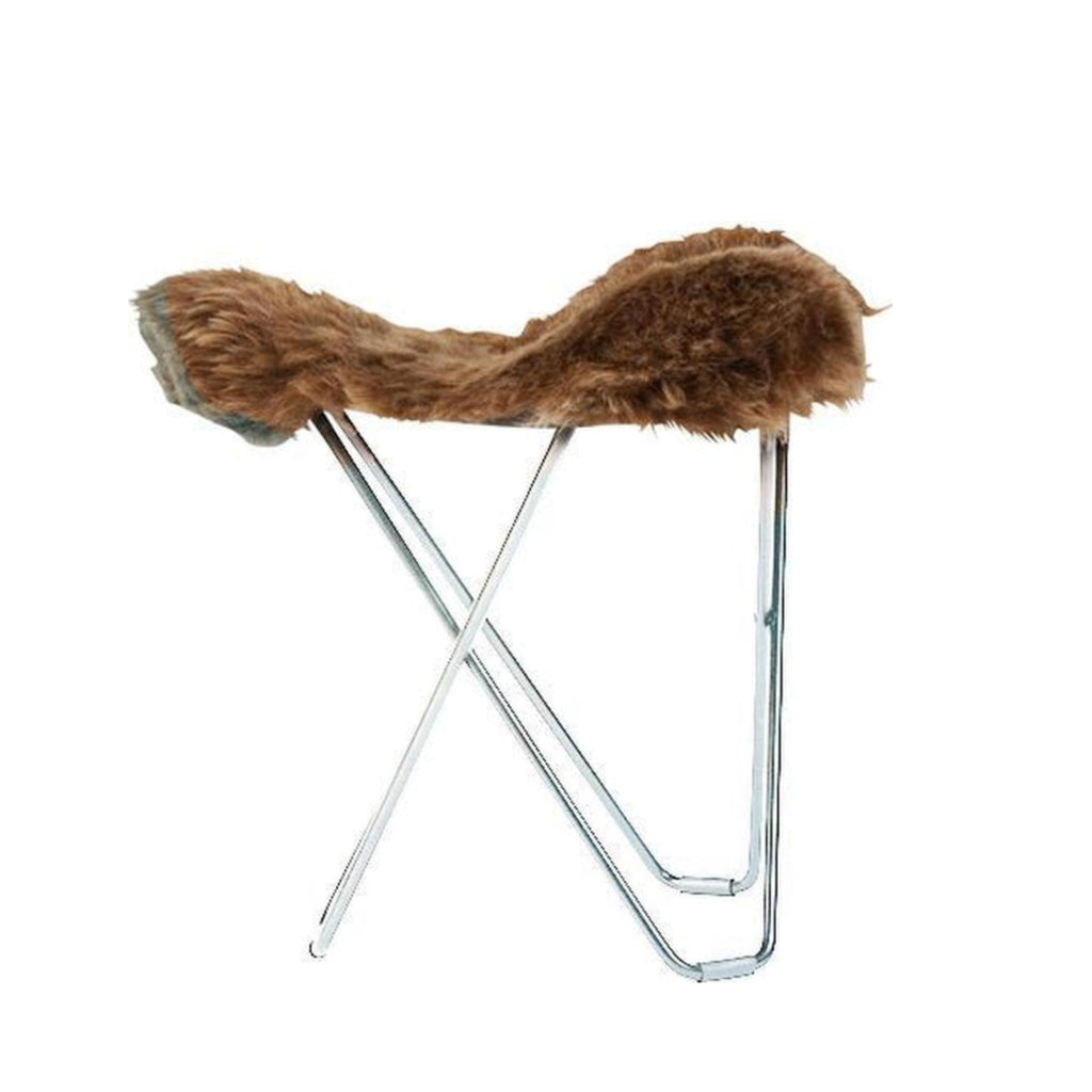 Cuero Iceland Flying Goose Stool, Shorn Brown/Chrome