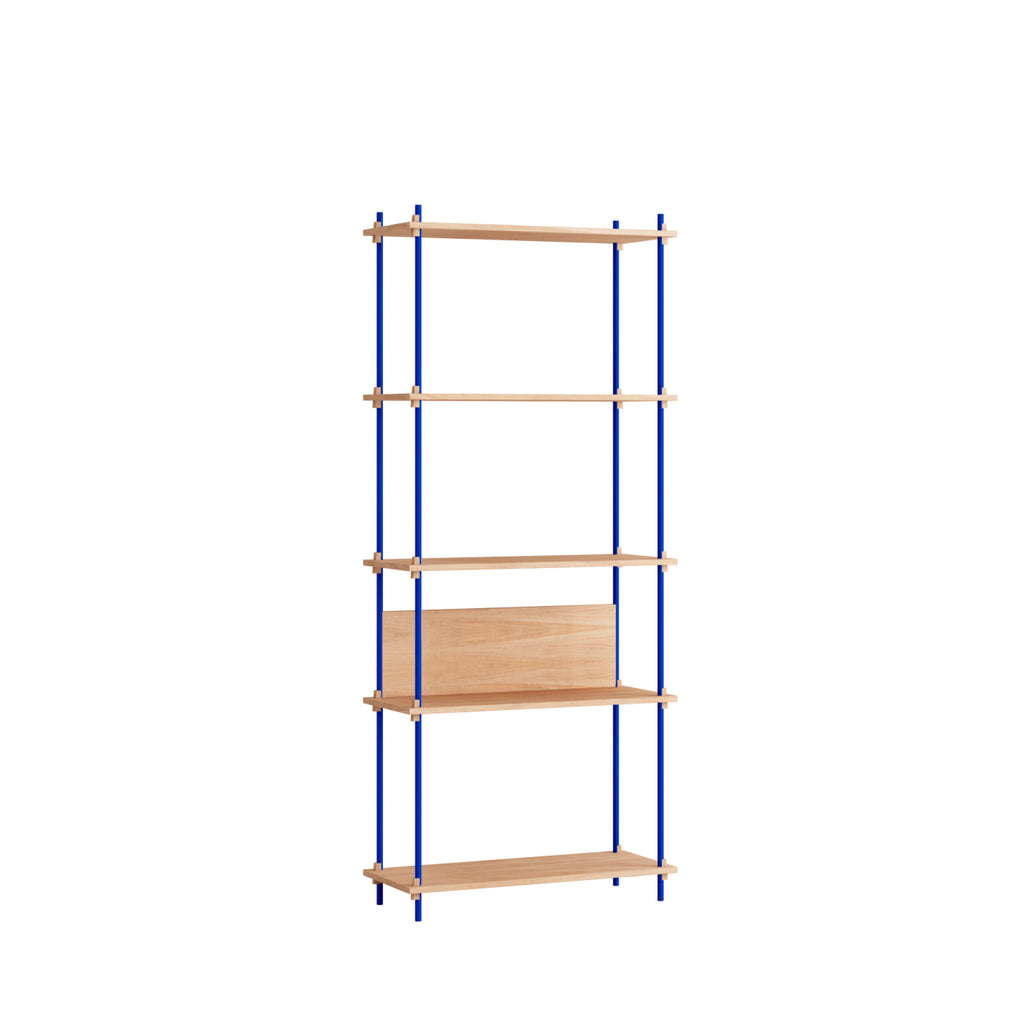 Customizable Moebe Shelving System in Oak & Deep Blue - 200cm Height