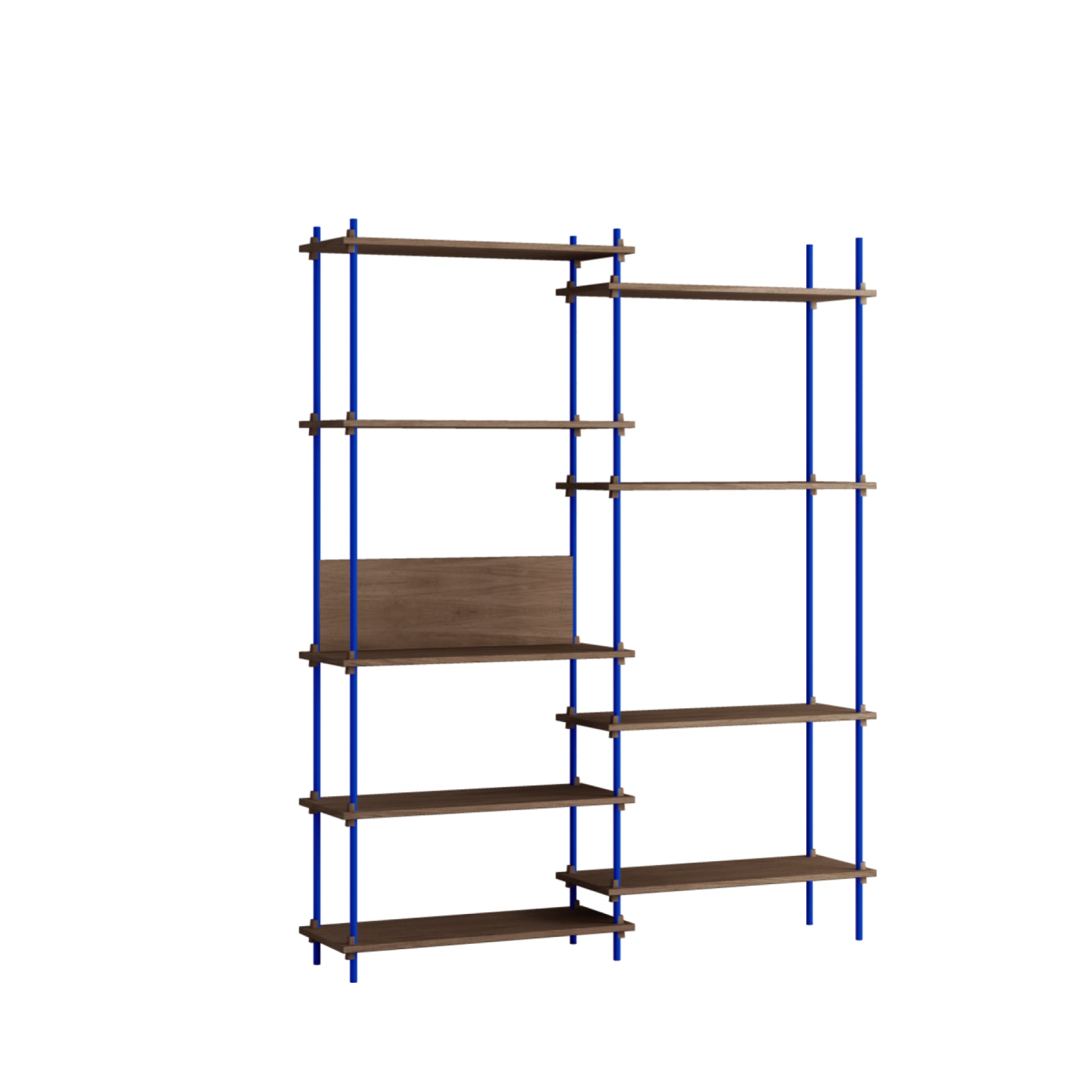 Customizable Moebe Shelving System in Smoked Oak & Deep Blue - 200cm High