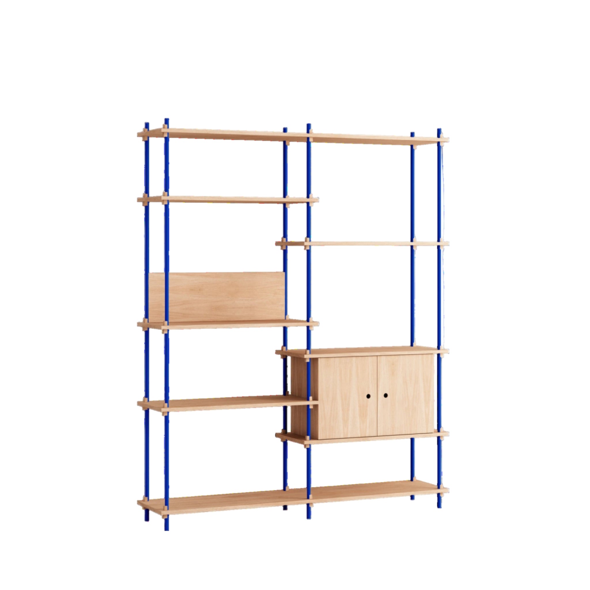 Customizable Moebe Shelving System in Oak & Deep Blue - Versatile Design