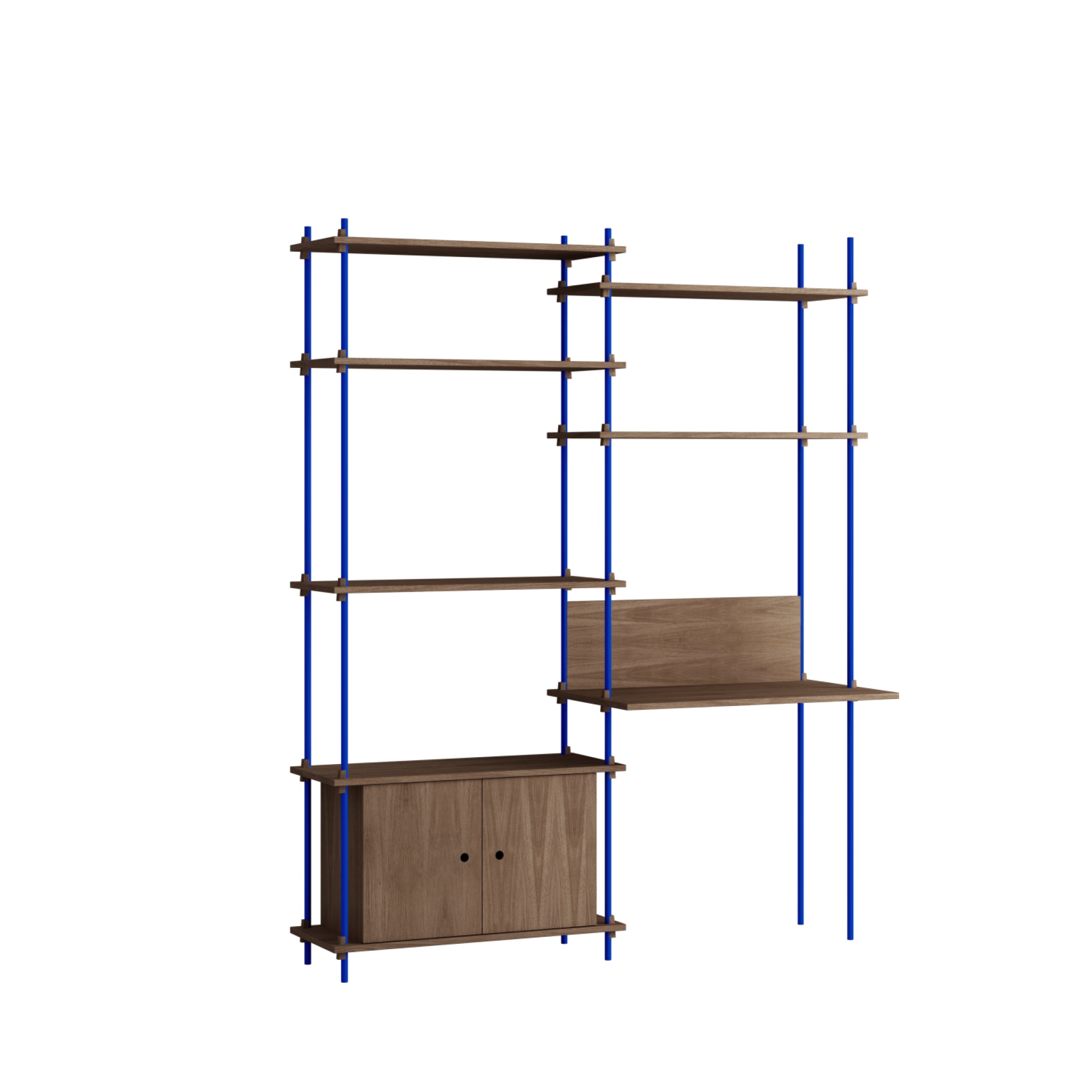 Customizable Moebe Shelving System in Smoked Oak & Deep Blue - 200cm High
