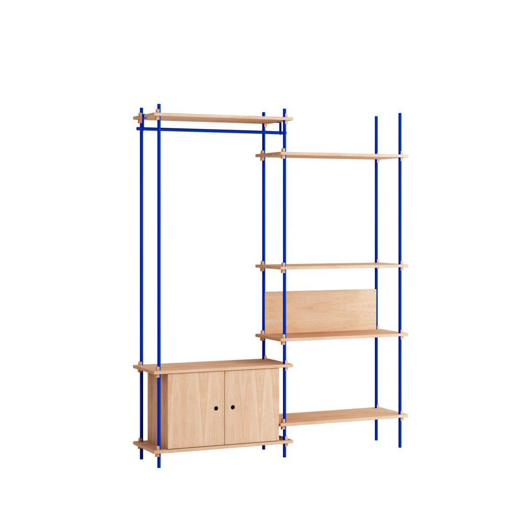 Customizable Moebe Shelving System in Oak & Deep Blue - 200cm Height