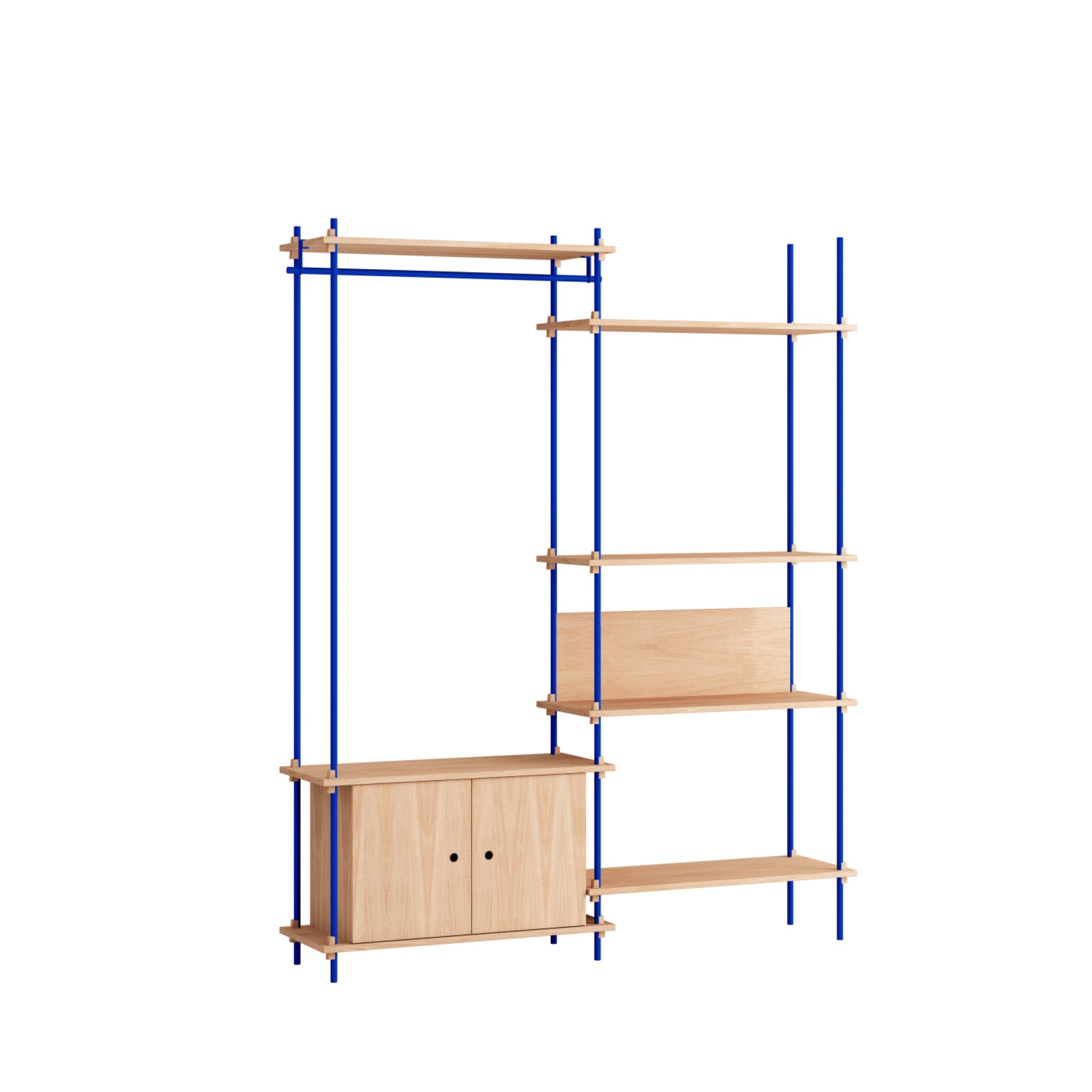 Customizable Moebe Shelving System in Oak & Deep Blue - 200cm Height