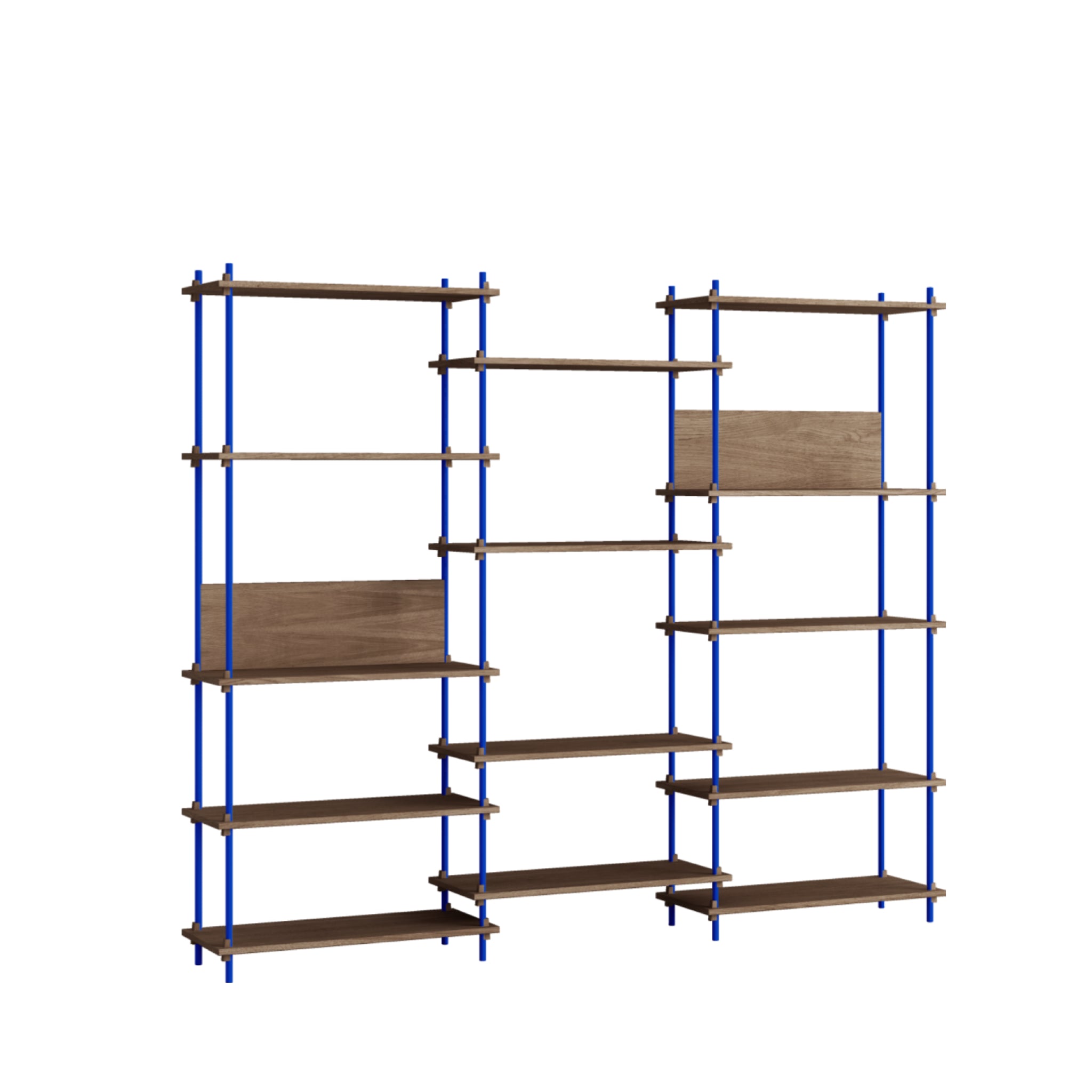 Customizable Moebe Shelving System in Smoked Oak & Deep Blue - 240cm Wide