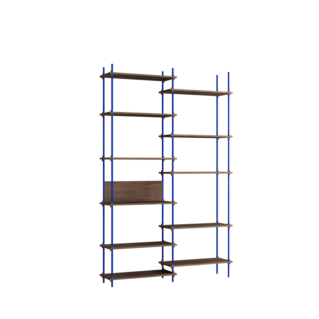 Customizable Moebe Shelving System in Smoked Oak & Deep Blue - 255cm High