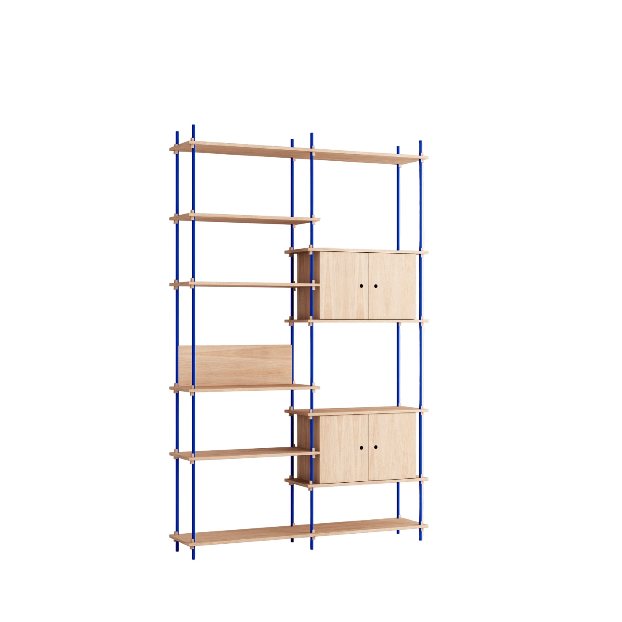Customizable Moebe Shelving System in Oak & Deep Blue - Versatile Design