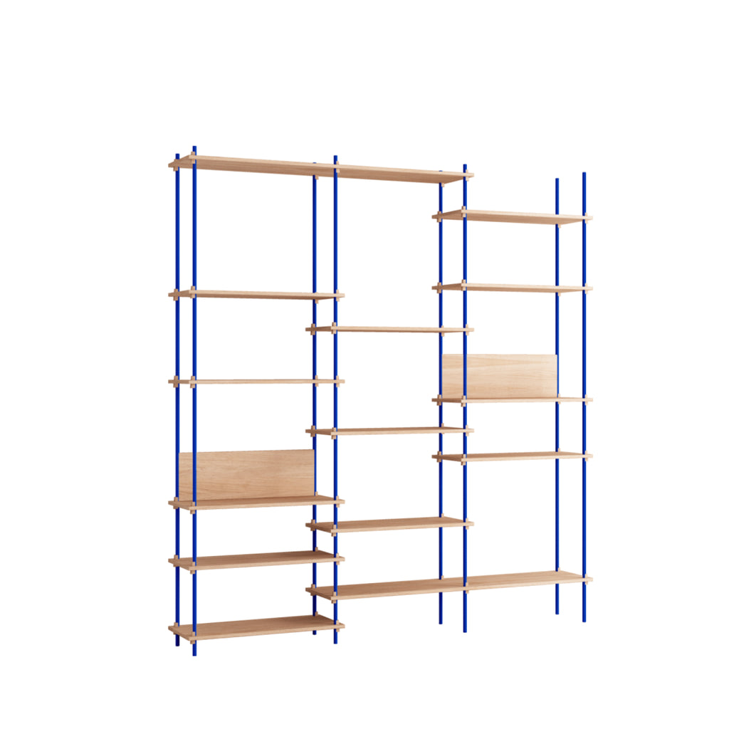 Customizable Moebe Shelving System in Oak & Deep Blue - 255cm Height