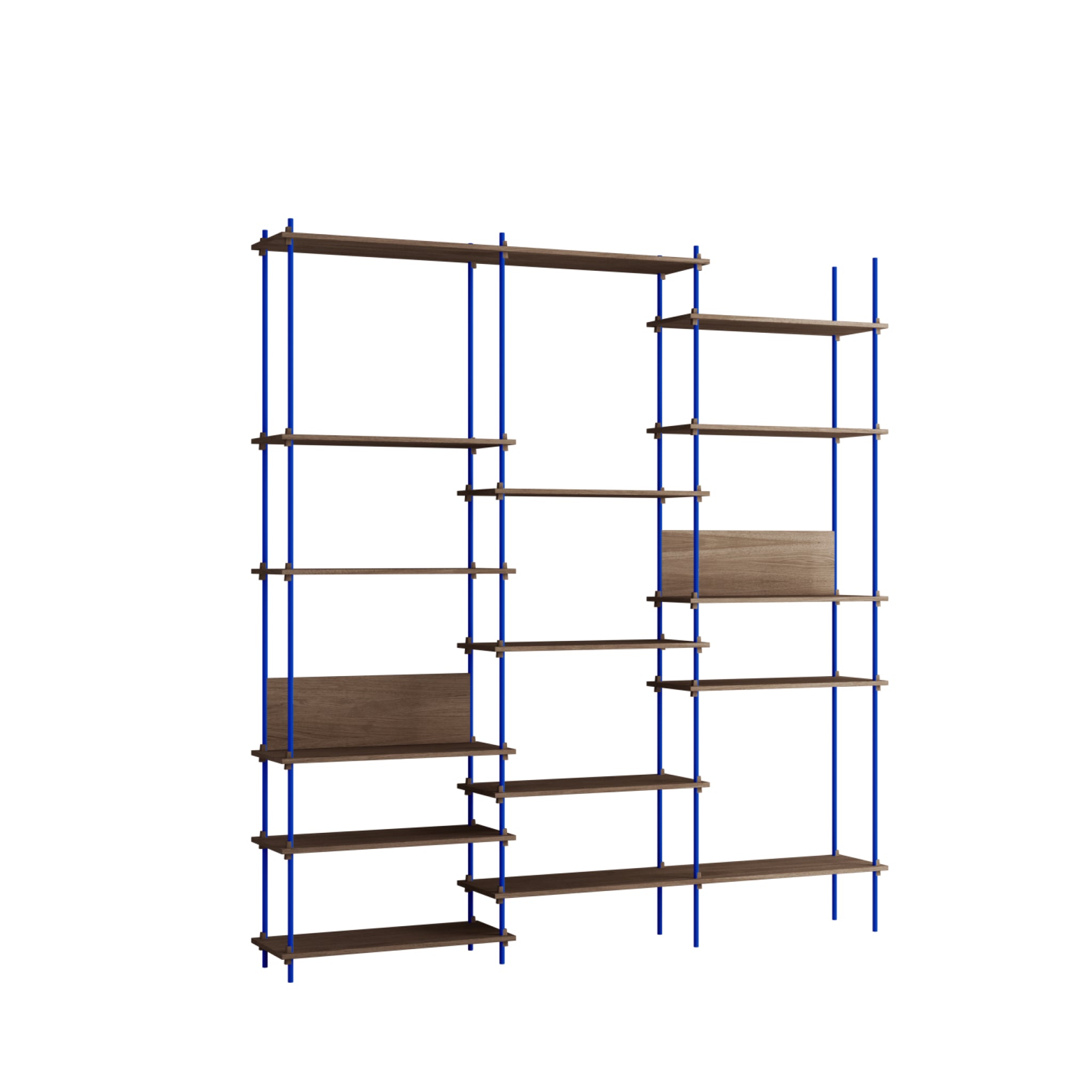 Customizable Moebe Shelving System in Smoked Oak & Deep Blue - 255cm High