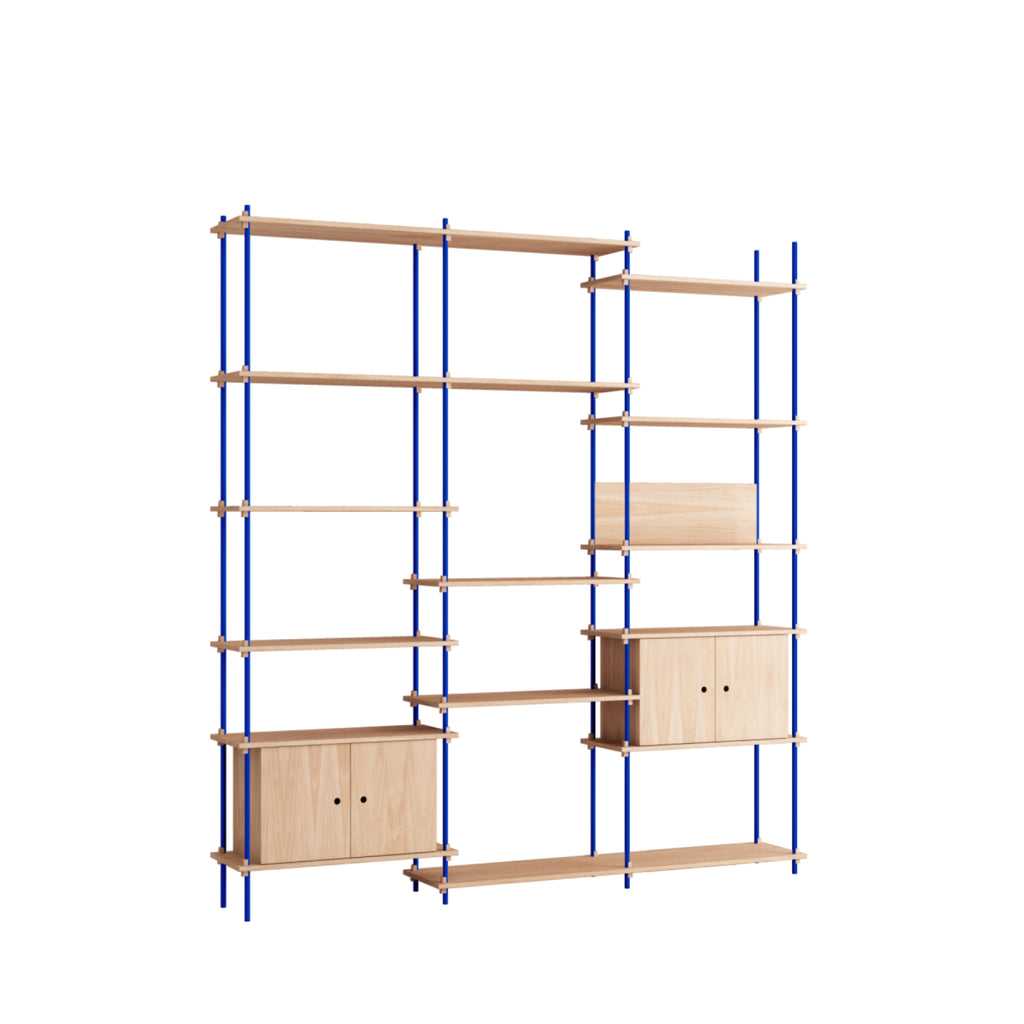 Customizable Moebe Shelving System in Oak & Deep Blue - Versatile Design