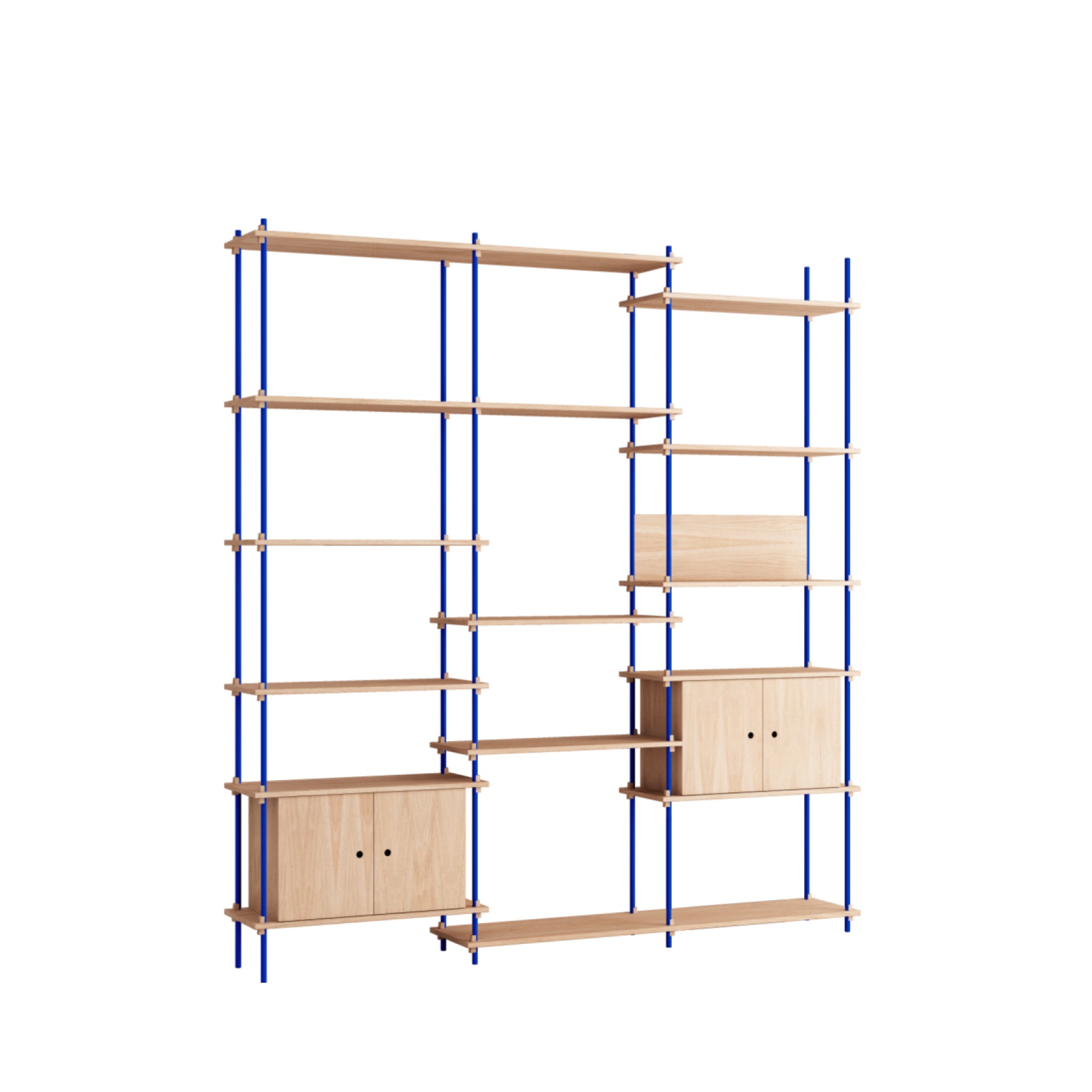 Customizable Moebe Shelving System in Oak & Deep Blue - Versatile Design