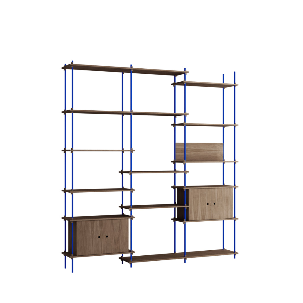 Customizable Moebe Shelving System in Smoked Oak & Deep Blue - 255cm High
