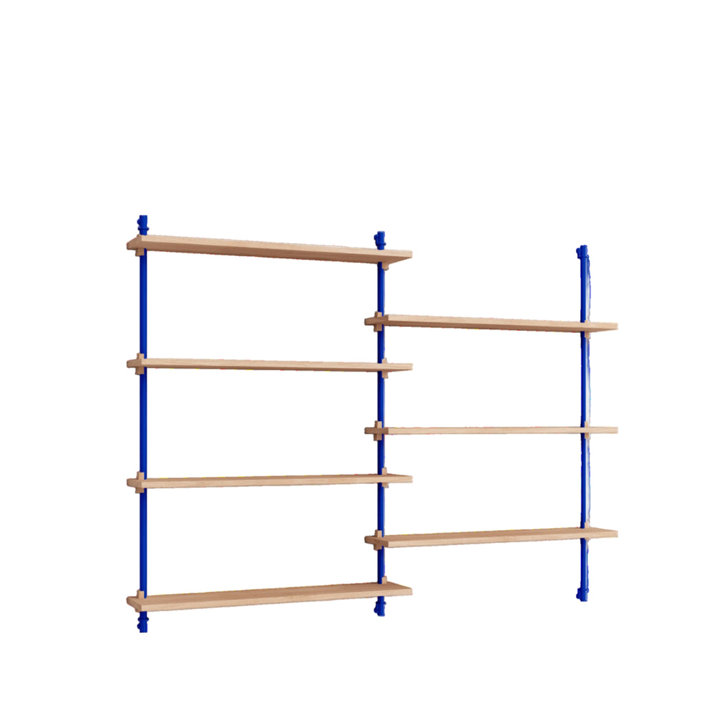 Moebe Wall Shelving WS.115.2: Customizable Oak & Deep Blue Shelf System