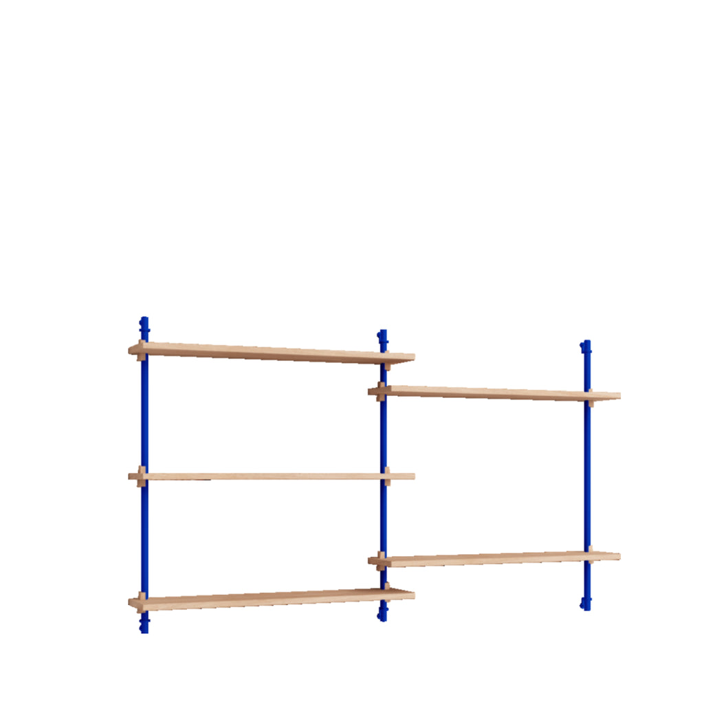 Moebe Wall Shelving WS.85.2: Customizable Oak & Deep Blue Shelf System