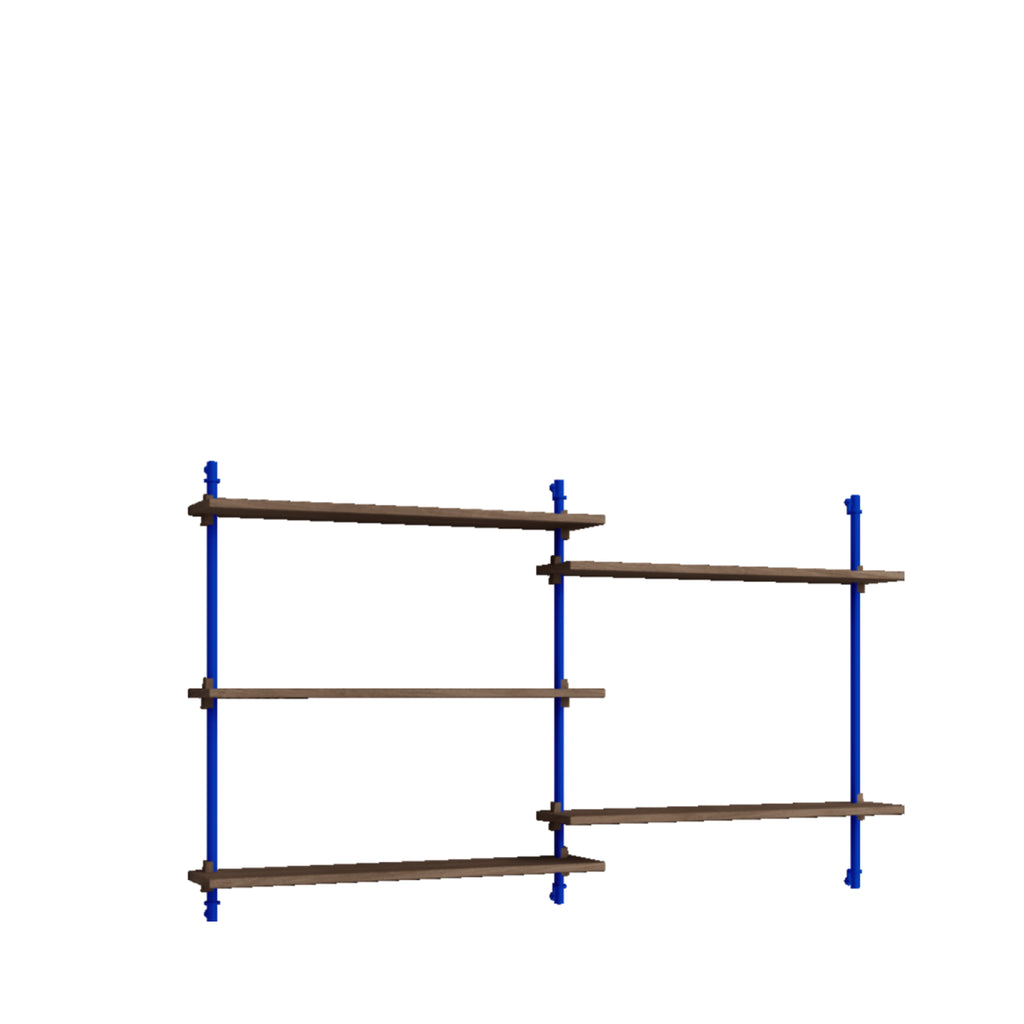 Versatile Moebe Wall Shelving WS.85.2 in Smoked Oak & Deep Blue Design