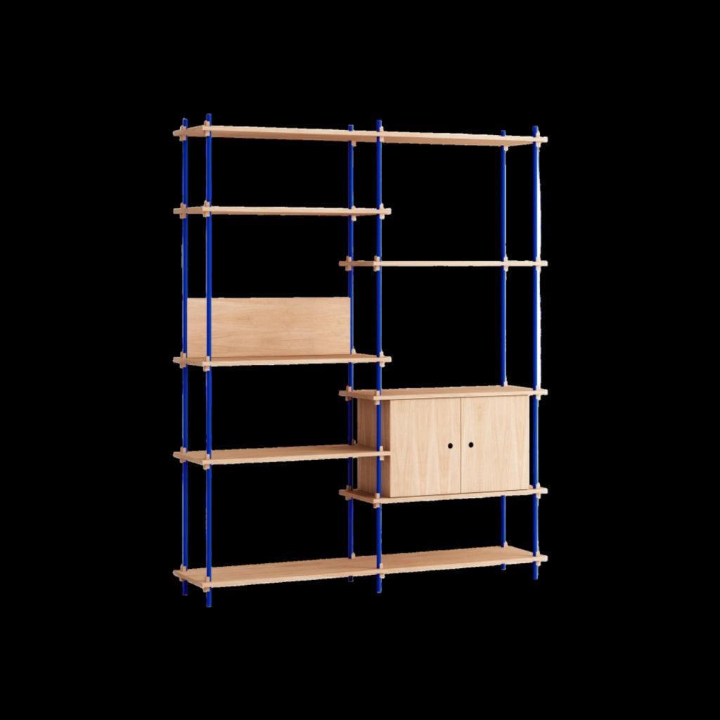 Customizable Moebe Shelving System in Oak & Deep Blue - Versatile Design