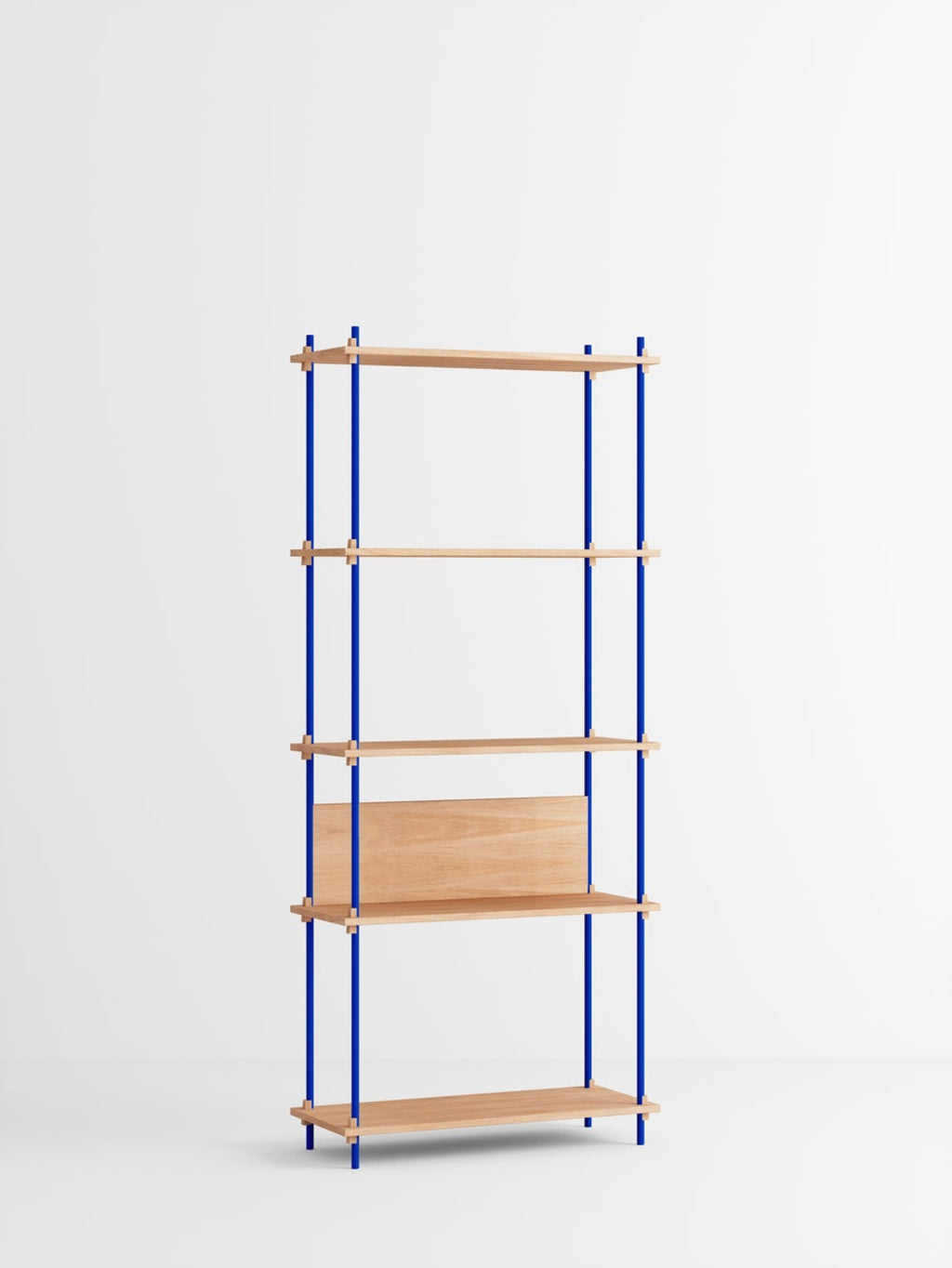 Customizable Moebe Shelving System in Oak & Deep Blue - 200cm Height