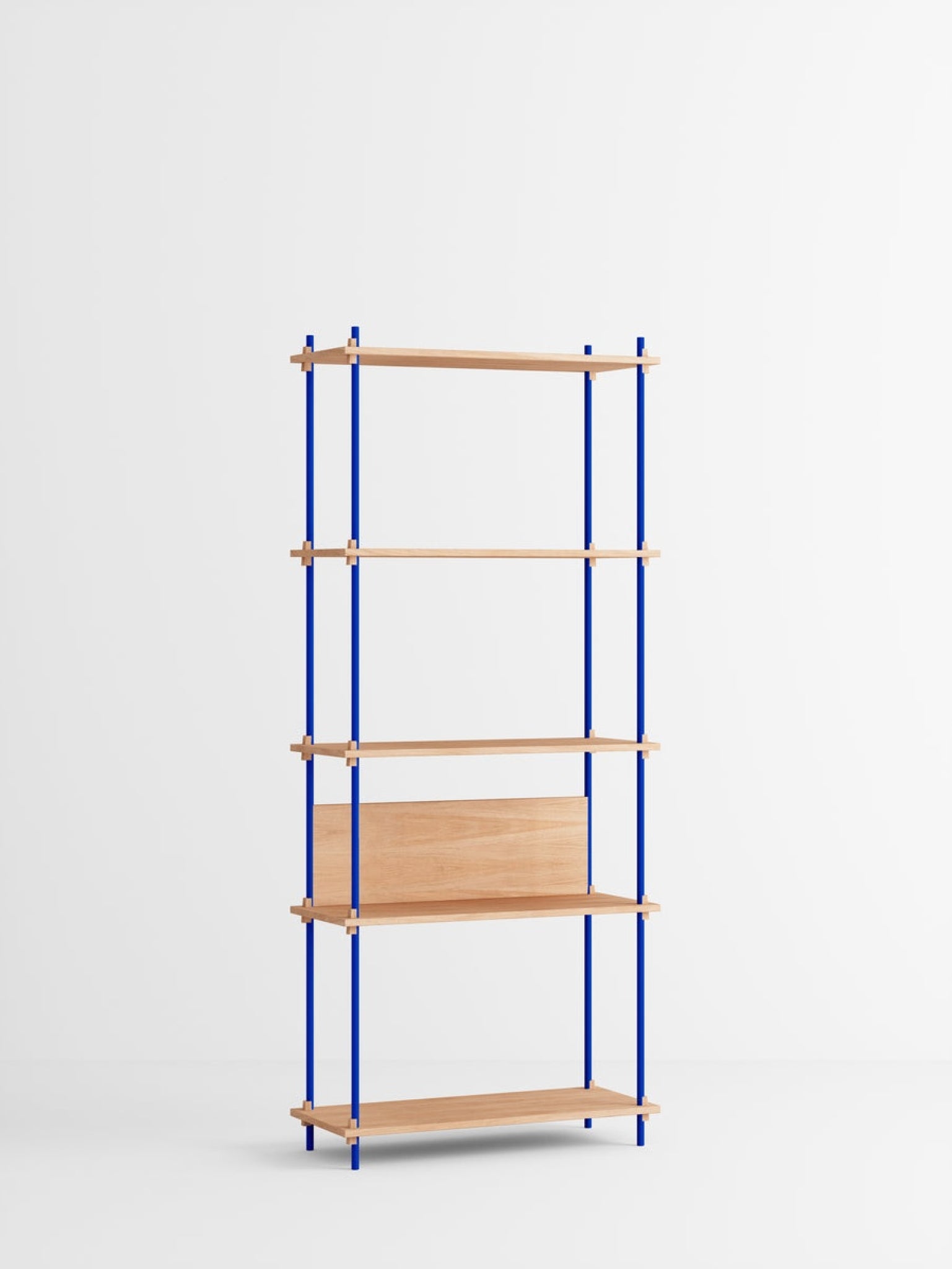 Customizable Moebe Shelving System in Oak & Deep Blue - 200cm Height