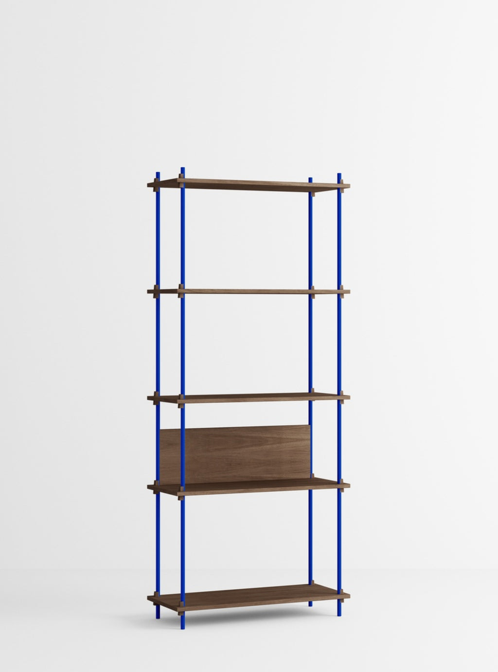 Customizable Moebe Shelving System in Smoked Oak & Deep Blue - 200cm High