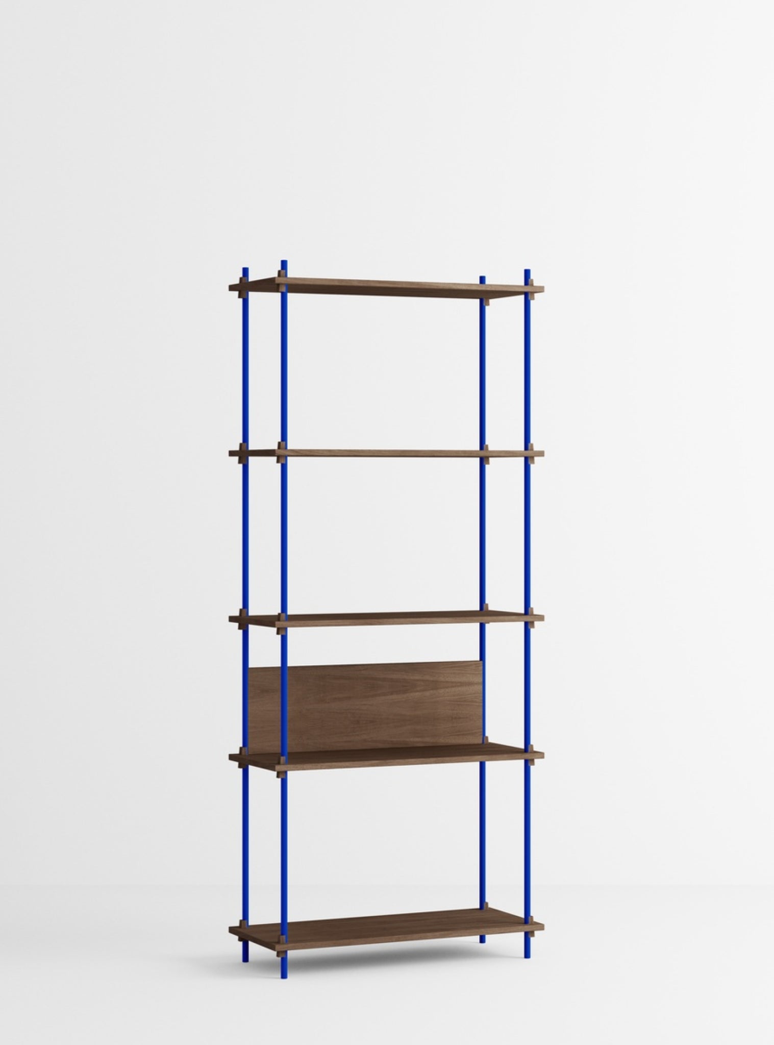 Customizable Moebe Shelving System in Smoked Oak & Deep Blue - 200cm High