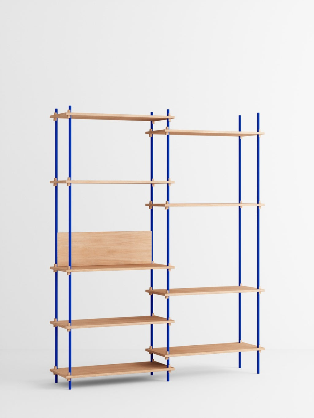 Customizable Moebe Shelving System in Oak & Deep Blue - Versatile Design