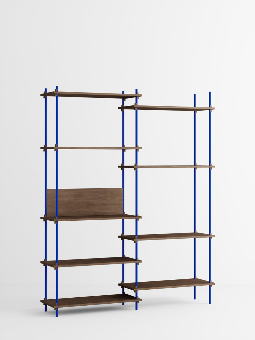 Customizable Moebe Shelving System in Smoked Oak & Deep Blue - 200cm High