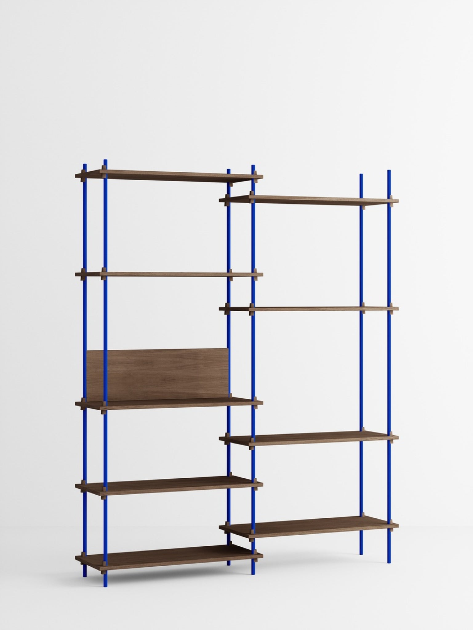 Customizable Moebe Shelving System in Smoked Oak & Deep Blue - 200cm High