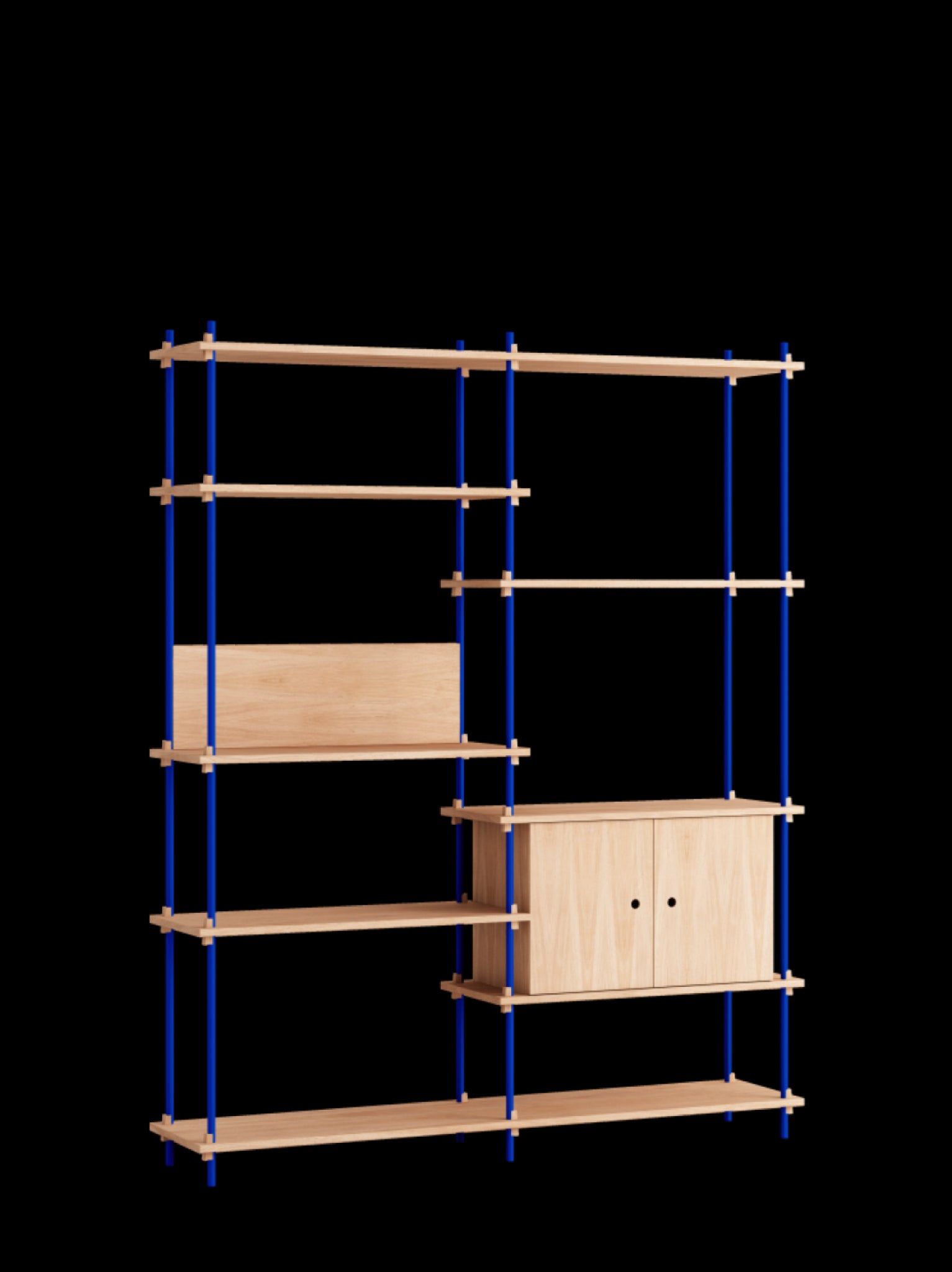 Customizable Moebe Shelving System in Oak & Deep Blue - Versatile Design