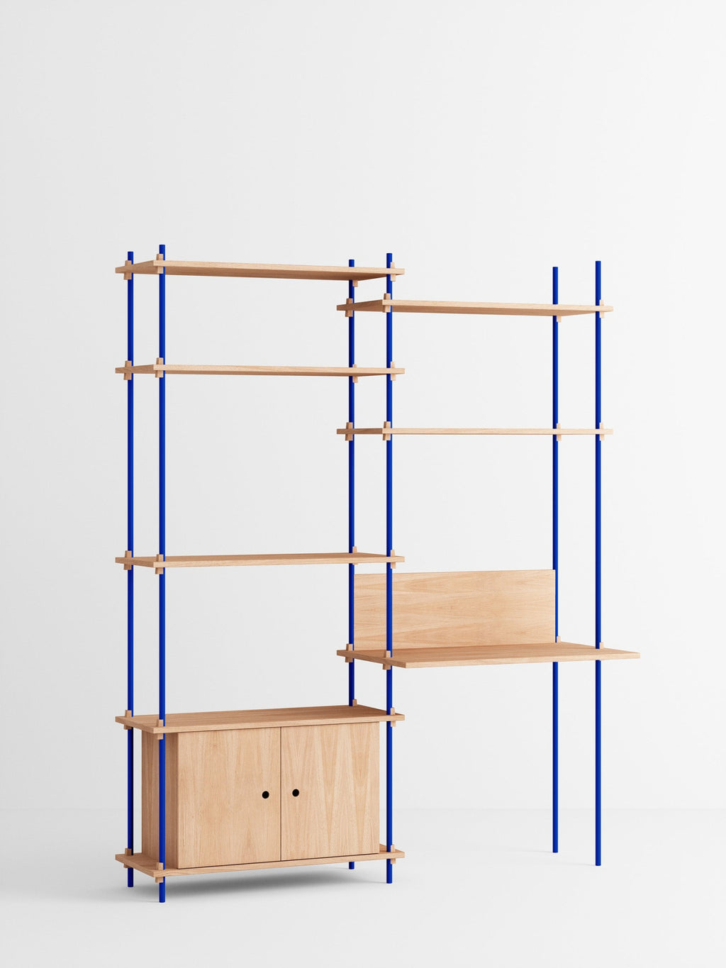 Customizable Moebe Shelving System in Oak & Deep Blue - 200cm Height