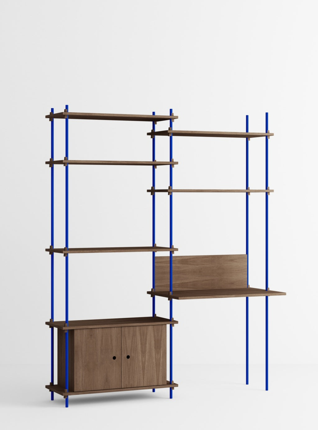 Customizable Moebe Shelving System in Smoked Oak & Deep Blue - 200cm High